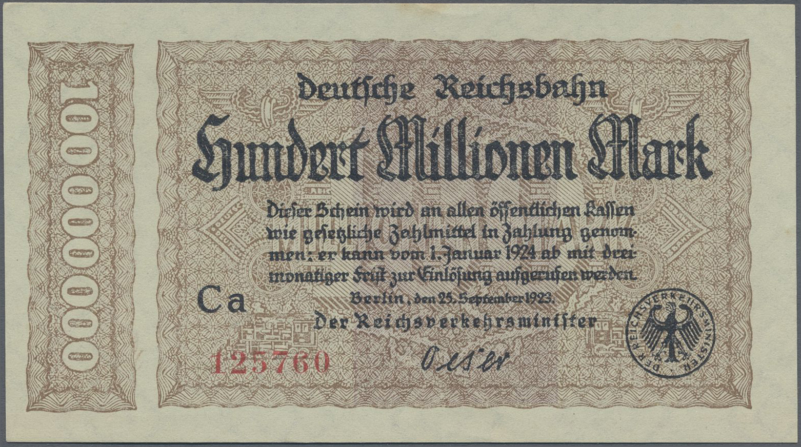 Lot 00691 - Deutschland - Reichsbahn / Reichspost | Banknoten - Auktionshaus Christoph Gärtner GmbH & Co. KG 55th AUCTION - Day 1 Lot 00691 - Deutschland - Reichsbahn / Reichspost | Banknoten - Auktionshaus Christoph Gärtner GmbH & Co. KG 55th AUCTION - Day 1