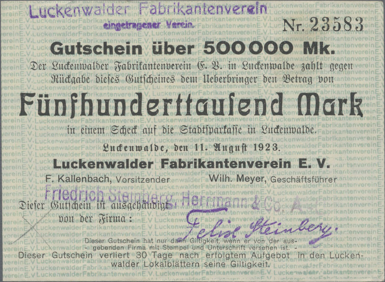 Lot 14675 - Deutschland - Notgeld - Berlin und Brandenburg | Banknoten - Auktionshaus Christoph Gärtner GmbH & Co. KG 53rd AUCTION - Day 6 Coins & Banknotes Lot 14675 - Deutschland - Notgeld - Berlin und Brandenburg | Banknoten - Auktionshaus Christoph Gärtner GmbH & Co. KG 53rd AUCTION - Day 6 Coins & Banknotes