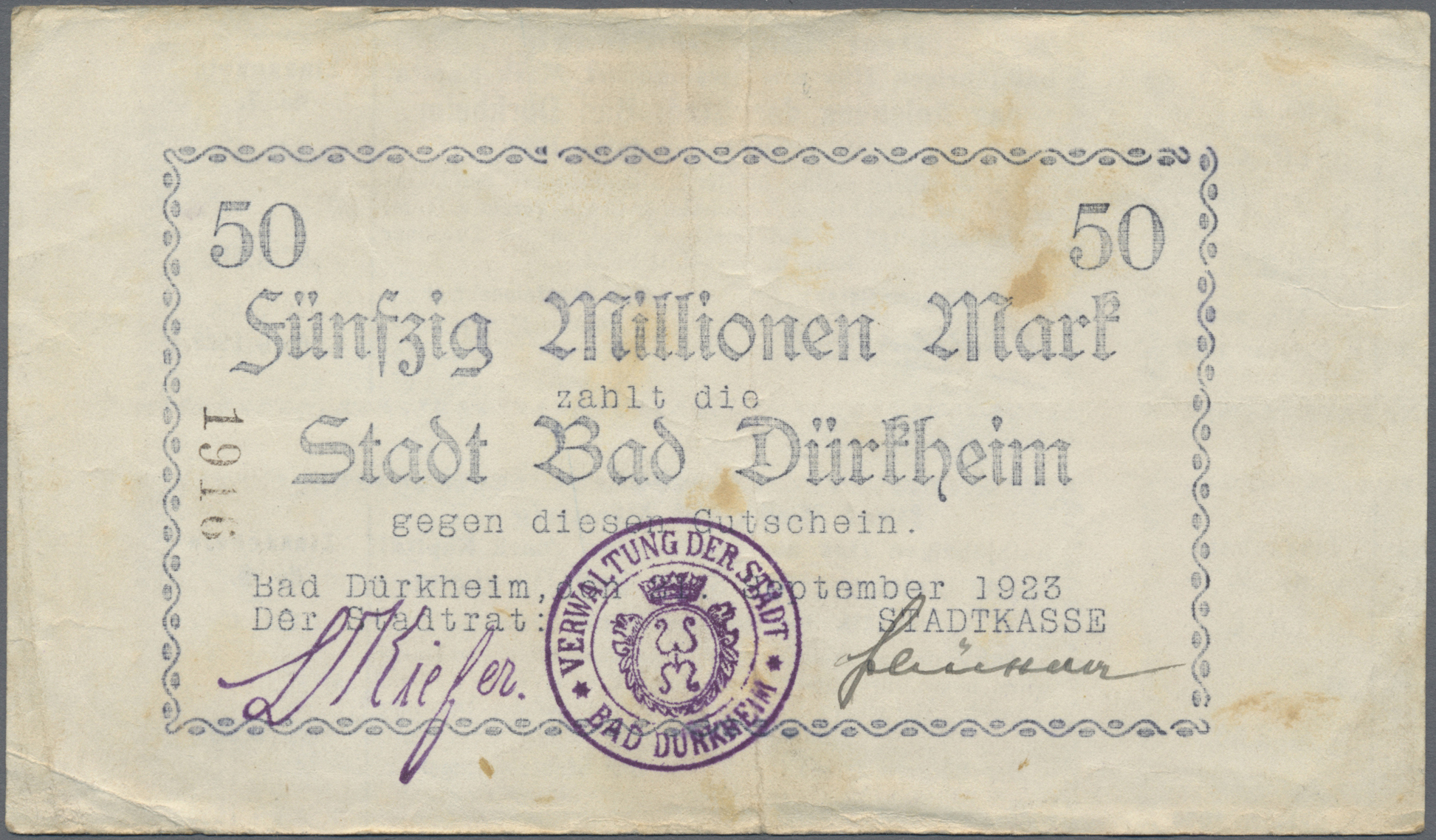 Lot 14854 - Deutschland - Notgeld - Pfalz | Banknoten - Auktionshaus Christoph Gärtner GmbH & Co. KG 53rd AUCTION - Day 6 Coins & Banknotes Lot 14854 - Deutschland - Notgeld - Pfalz | Banknoten - Auktionshaus Christoph Gärtner GmbH & Co. KG 53rd AUCTION - Day 6 Coins & Banknotes