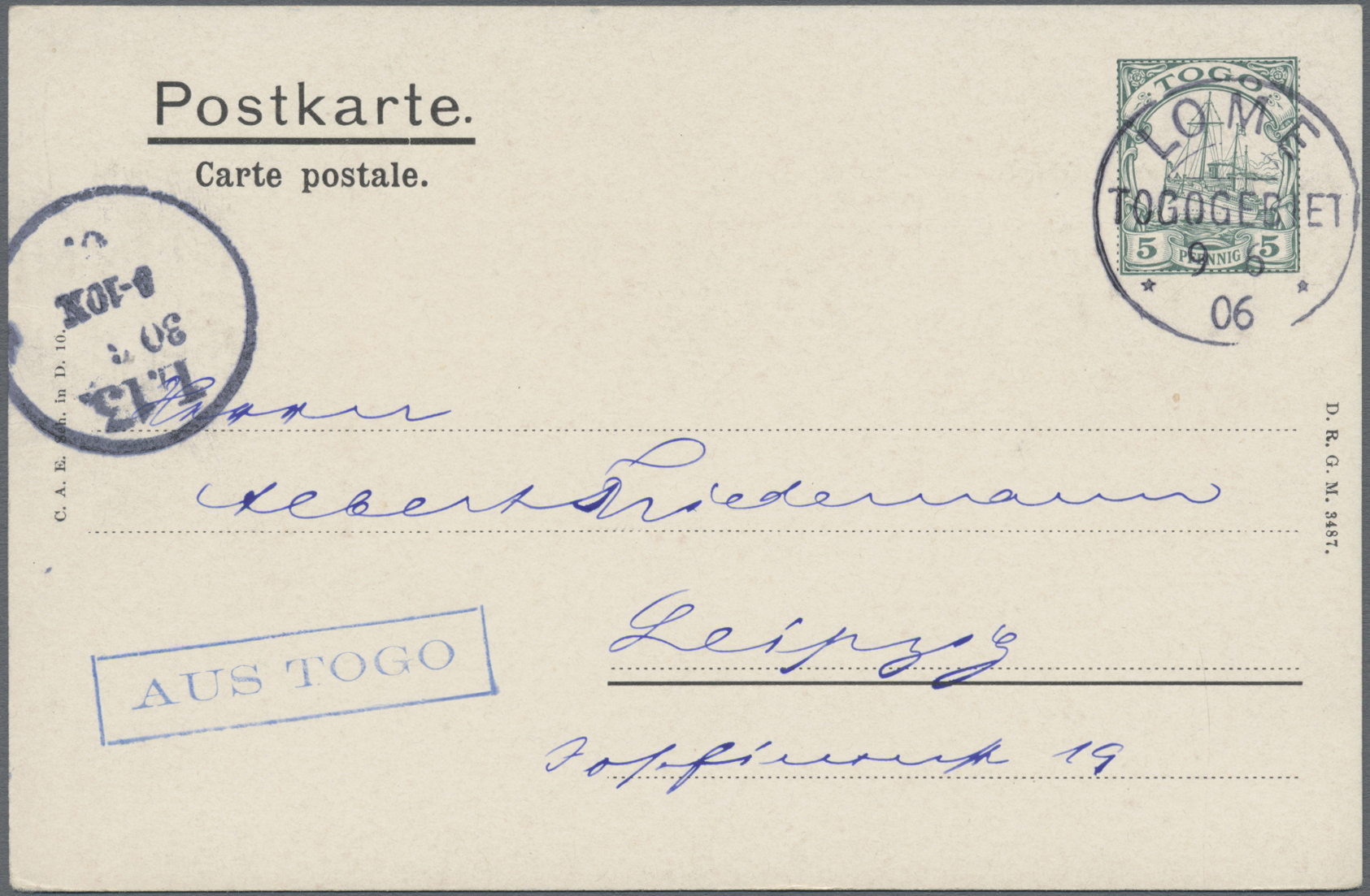 Lot 05830 - Deutsche Kolonien - Togo - Ganzsachen  -  Auktionshaus Christoph Gärtner GmbH & Co. KG 57th AUCTION - Day 3