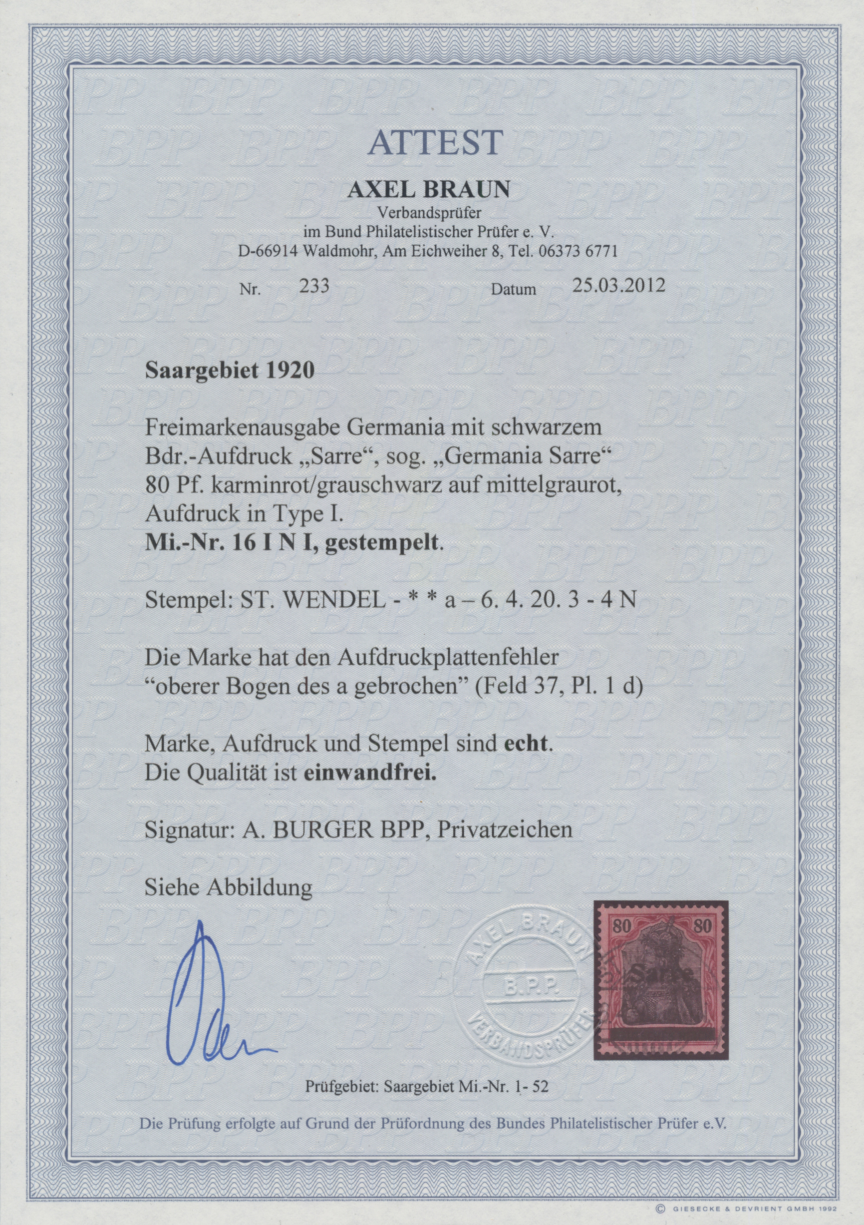 Lot 05436 - Deutsche Abstimmungsgebiete: Saargebiet  -  Auktionshaus Christoph Gärtner GmbH & Co. KG 56th AUCTION - Day 3