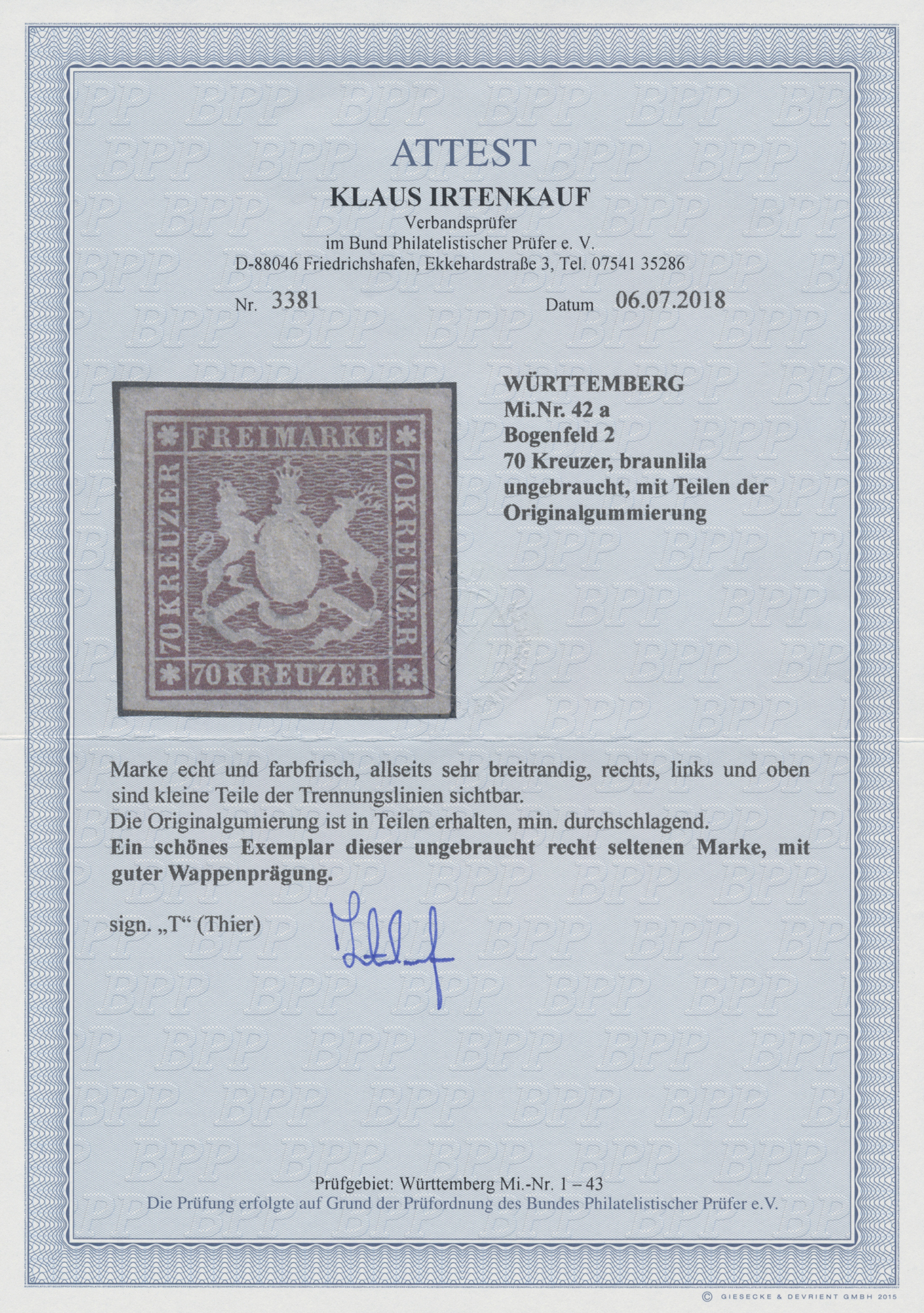 Lot 04889 - Württemberg - Marken und Briefe  -  Auktionshaus Christoph Gärtner GmbH & Co. KG 57th AUCTION - Day 3