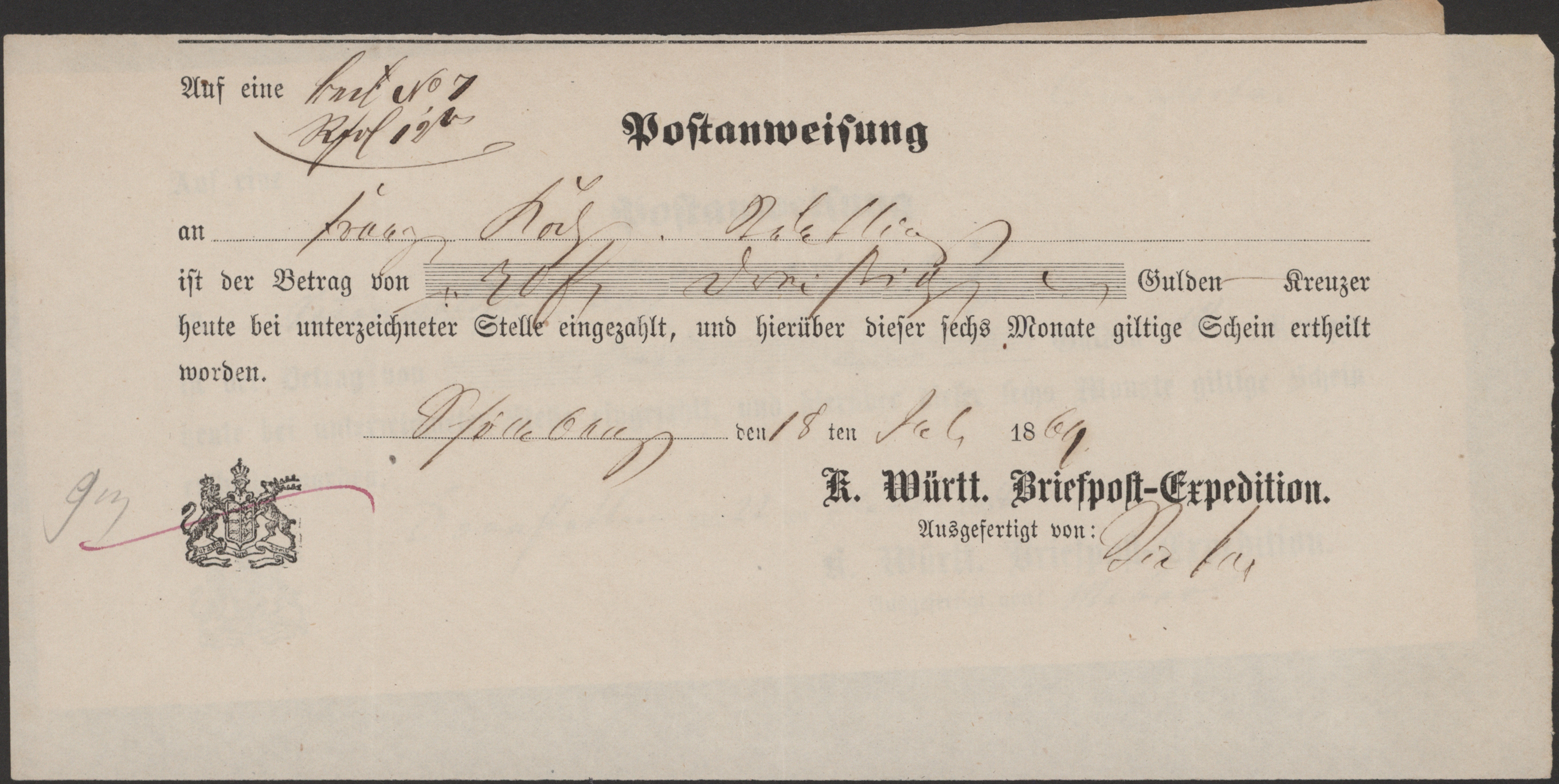 Lot 10396 - Württemberg - Postscheine  -  Auktionshaus Christoph Gärtner GmbH & Co. KG 57th AUCTION - Day 5