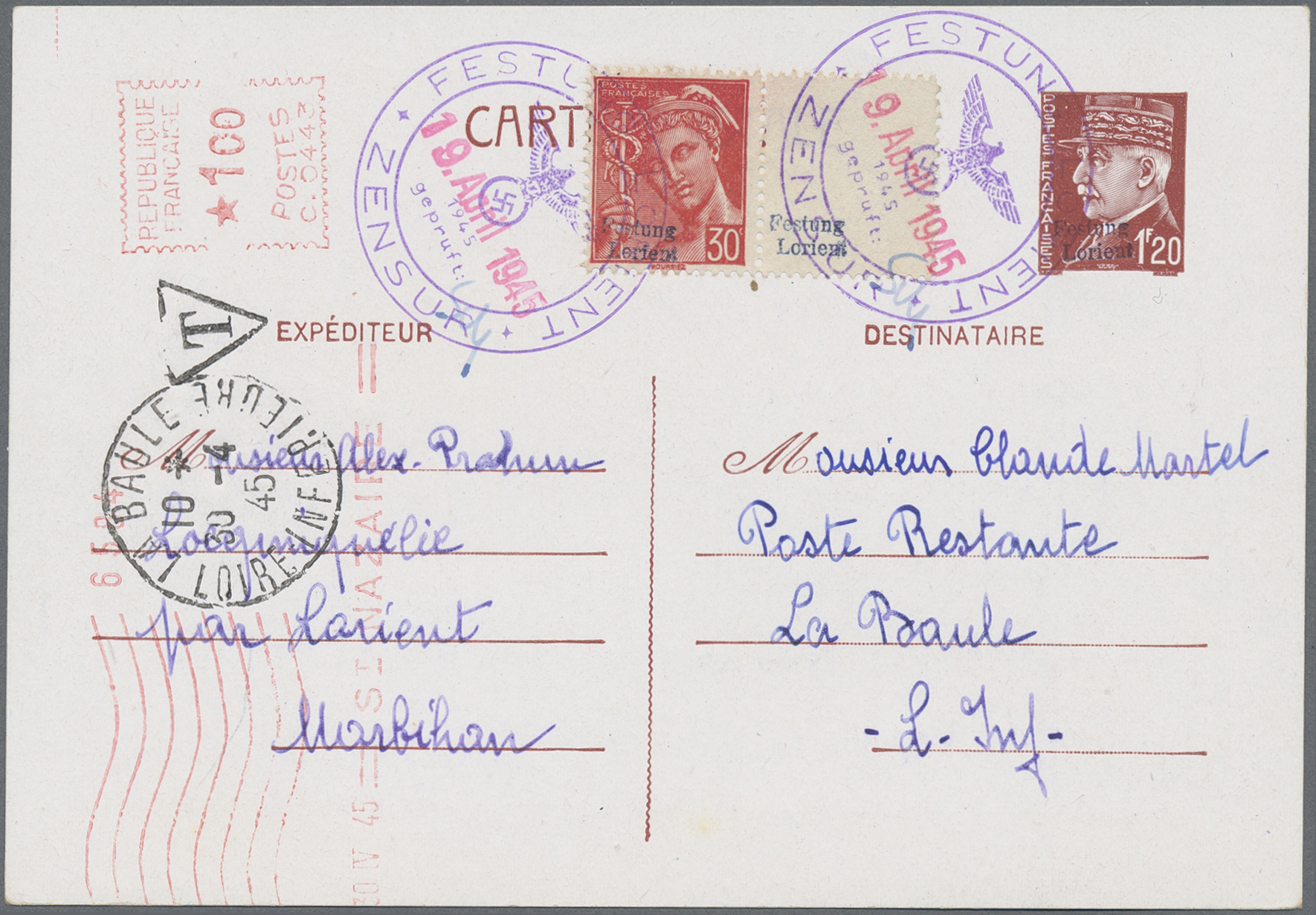 Lot 10735 - Dt. Besetzung II WK - Frankreich - Festung Lorient - Ganzsachen  -  Auktionshaus Christoph Gärtner GmbH & Co. KG 58th AUCTION - Day 3
