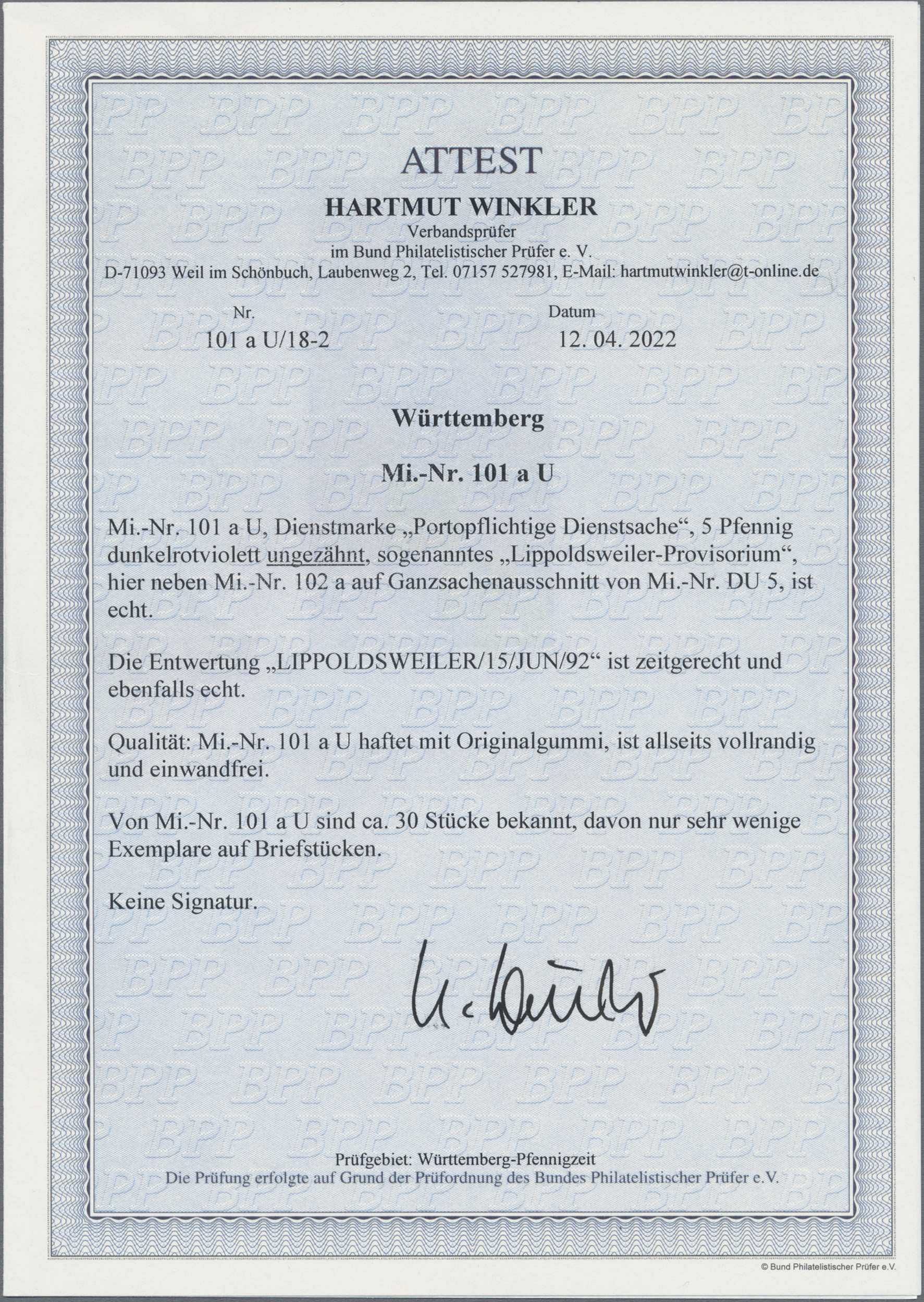 Lot 05273 - Württemberg - Marken und Briefe  -  Auktionshaus Christoph Gärtner GmbH & Co. KG 55th AUCTION - Day 3