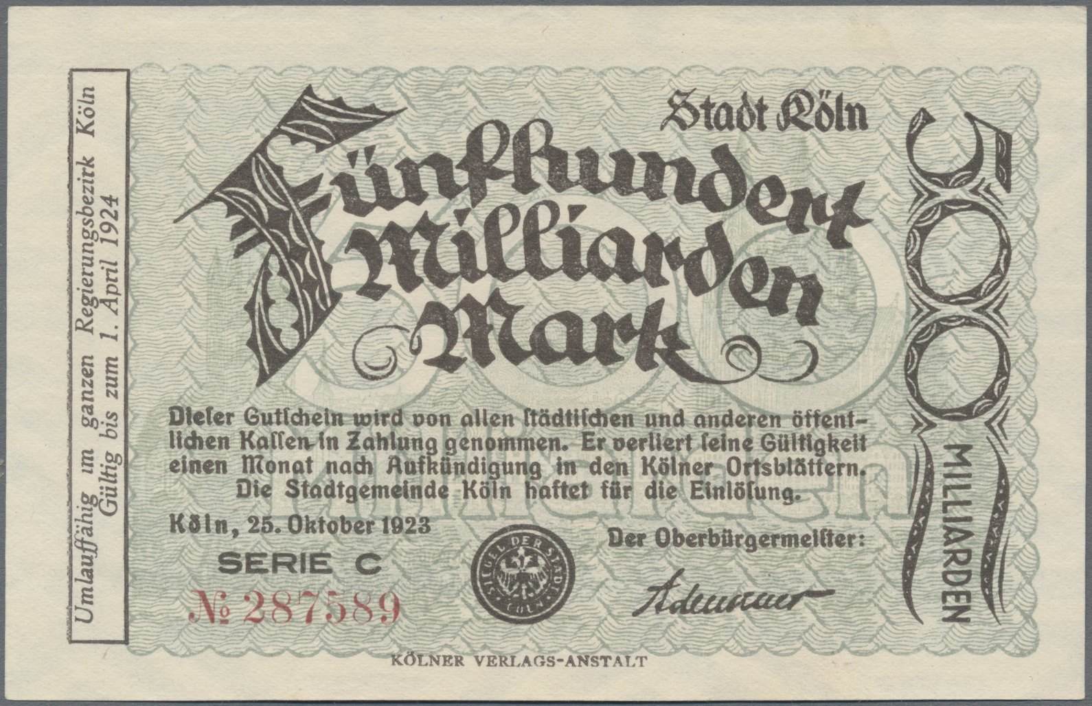 Lot 14855 - Deutschland - Notgeld - Rheinland | Banknoten  -  Auktionshaus Christoph Gärtner GmbH & Co. KG 53rd AUCTION - Day 6 Coins & Banknotes