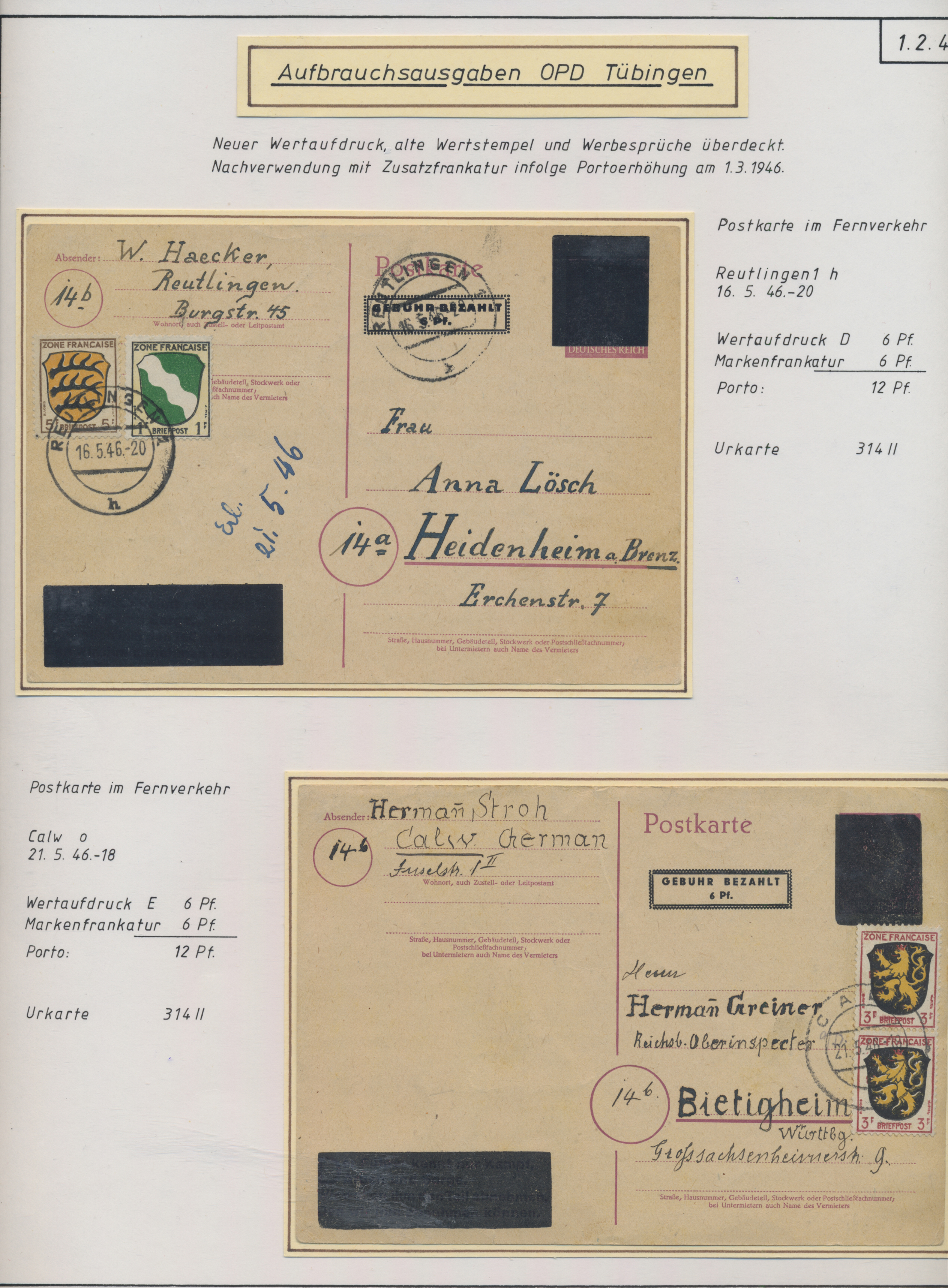 Lot 11296 - Alliierte Besetzung - Ganzsachen Aufbrauch: Französische Zone - Auktionshaus Christoph Gärtner GmbH & Co. KG 57th AUCTION - Day 5 Lot 11296 - Alliierte Besetzung - Ganzsachen Aufbrauch: Französische Zone - Auktionshaus Christoph Gärtner GmbH & Co. KG 57th AUCTION - Day 5