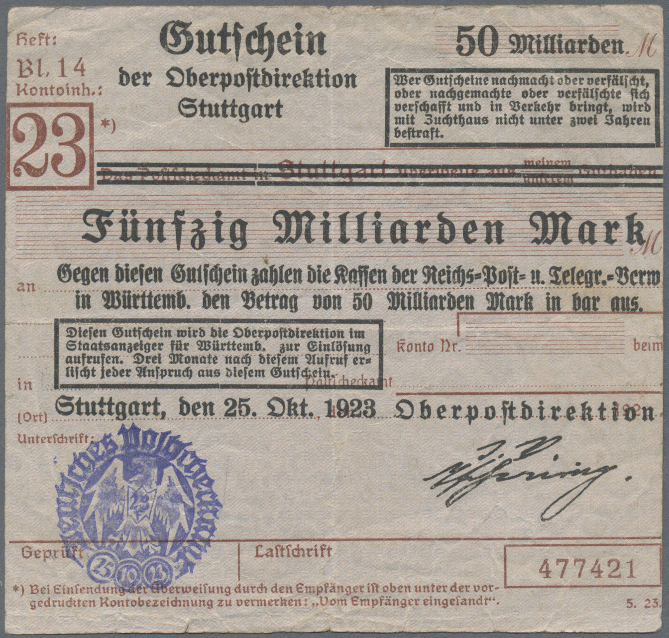 Lot 14648 - Deutschland - Reichsbahn / Reichspost | Banknoten - Auktionshaus Christoph Gärtner GmbH & Co. KG 53rd AUCTION - Day 6 Coins & Banknotes Lot 14648 - Deutschland - Reichsbahn / Reichspost | Banknoten - Auktionshaus Christoph Gärtner GmbH & Co. KG 53rd AUCTION - Day 6 Coins & Banknotes