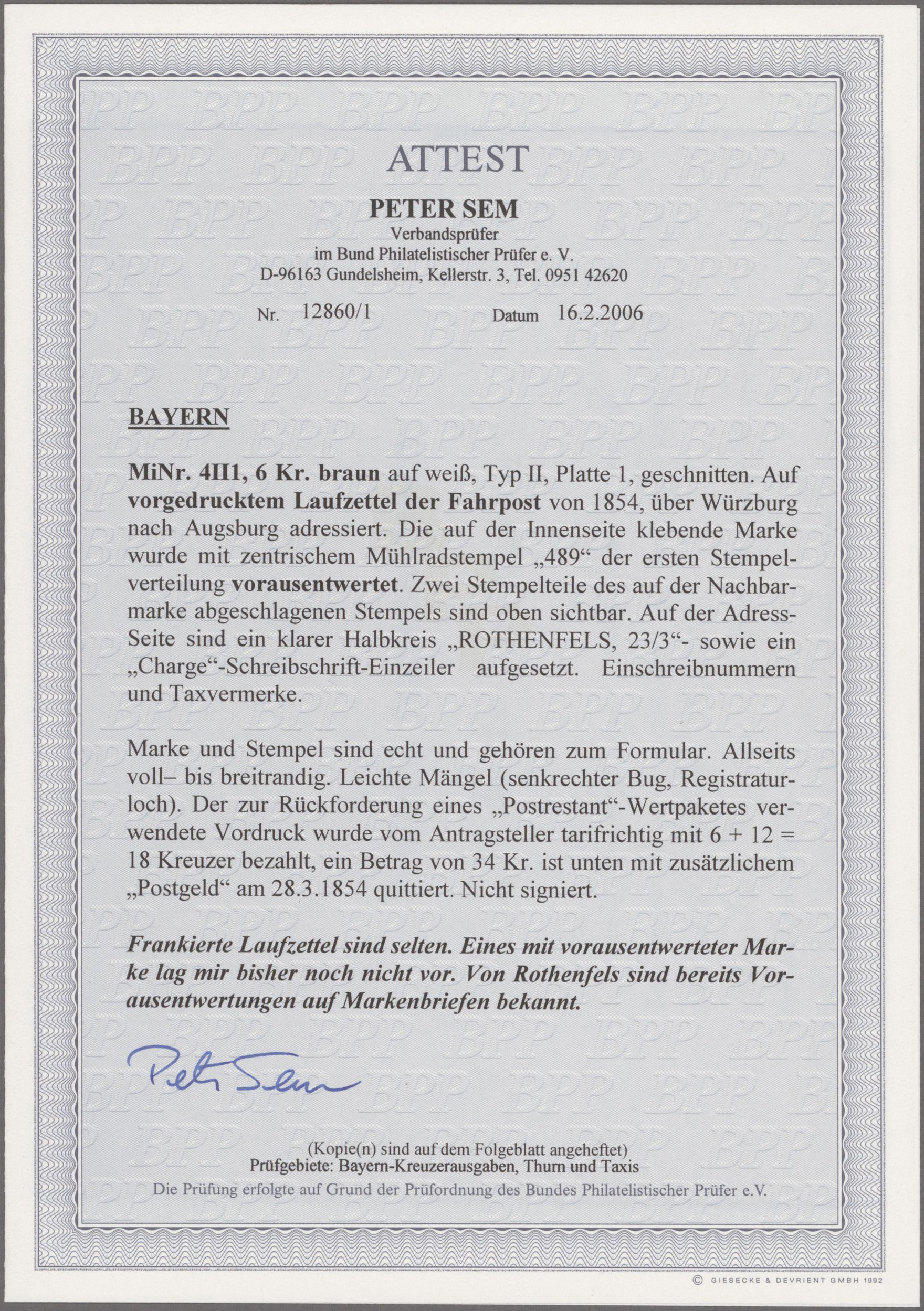 Lot 02142 - Bayern - Marken und Briefe  -  Auktionshaus Christoph Gärtner GmbH & Co. KG 50th Auction Anniversary Auction - Day 7