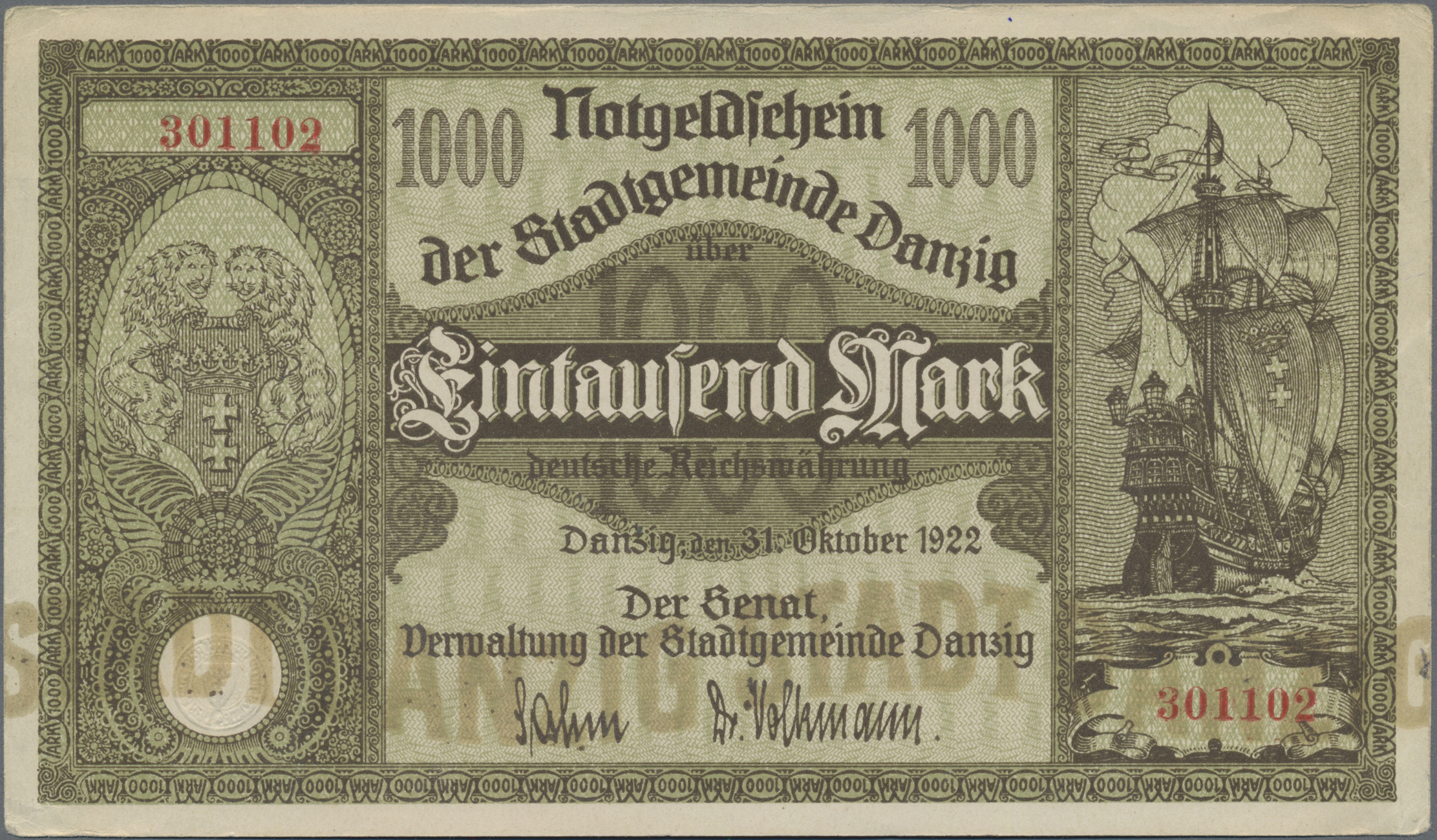 Lot 14559 - Deutschland - Nebengebiete Deutsches Reich | Banknoten  -  Auktionshaus Christoph Gärtner GmbH & Co. KG 53rd AUCTION - Day 6 Coins & Banknotes