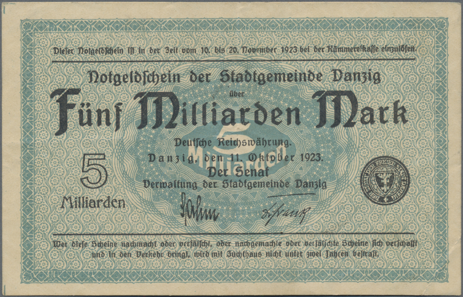 Lot 14572 - Deutschland - Nebengebiete Deutsches Reich | Banknoten  -  Auktionshaus Christoph Gärtner GmbH & Co. KG 53rd AUCTION - Day 6 Coins & Banknotes