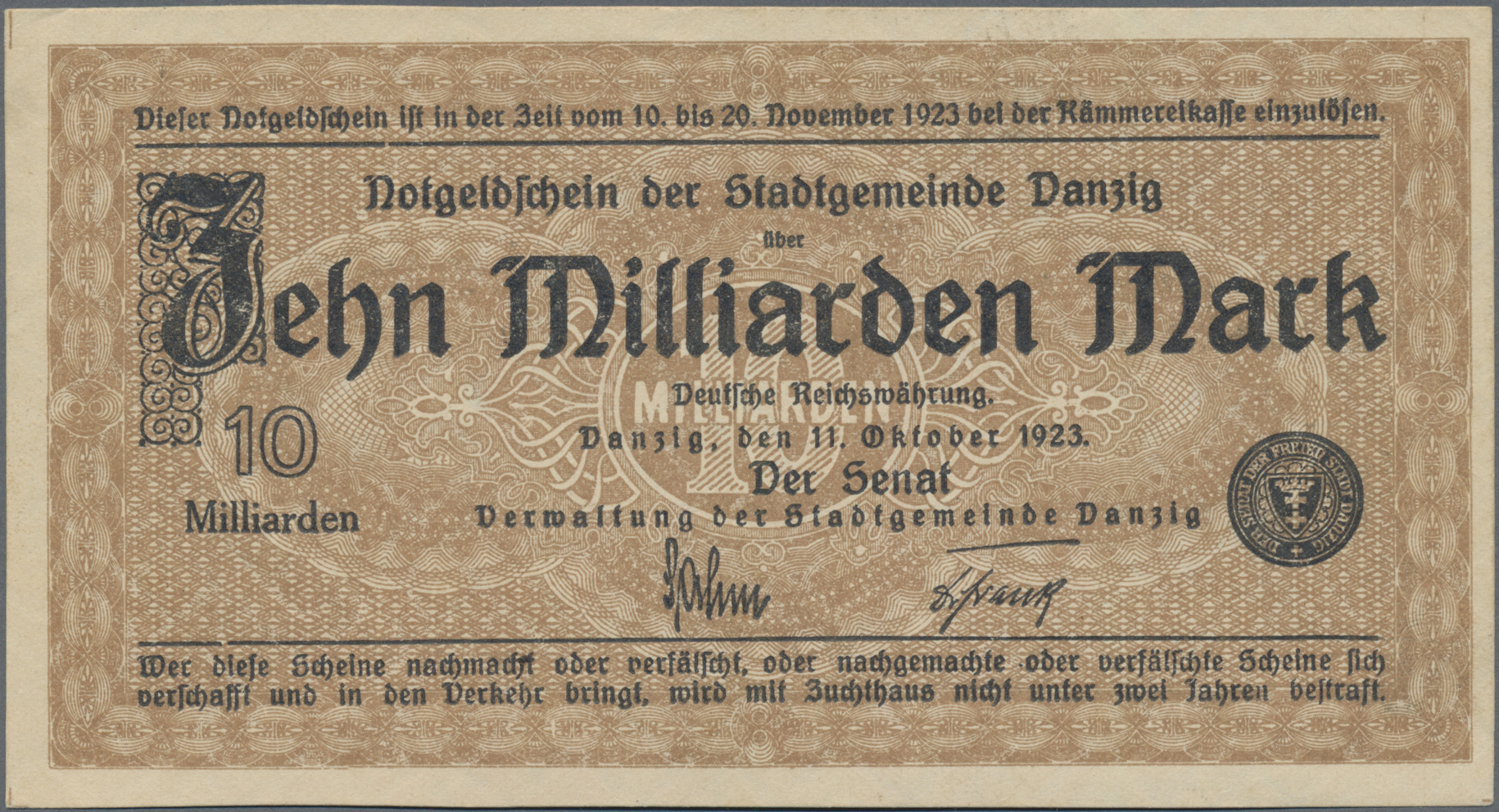 Lot 14573 - Deutschland - Nebengebiete Deutsches Reich | Banknoten  -  Auktionshaus Christoph Gärtner GmbH & Co. KG 53rd AUCTION - Day 6 Coins & Banknotes