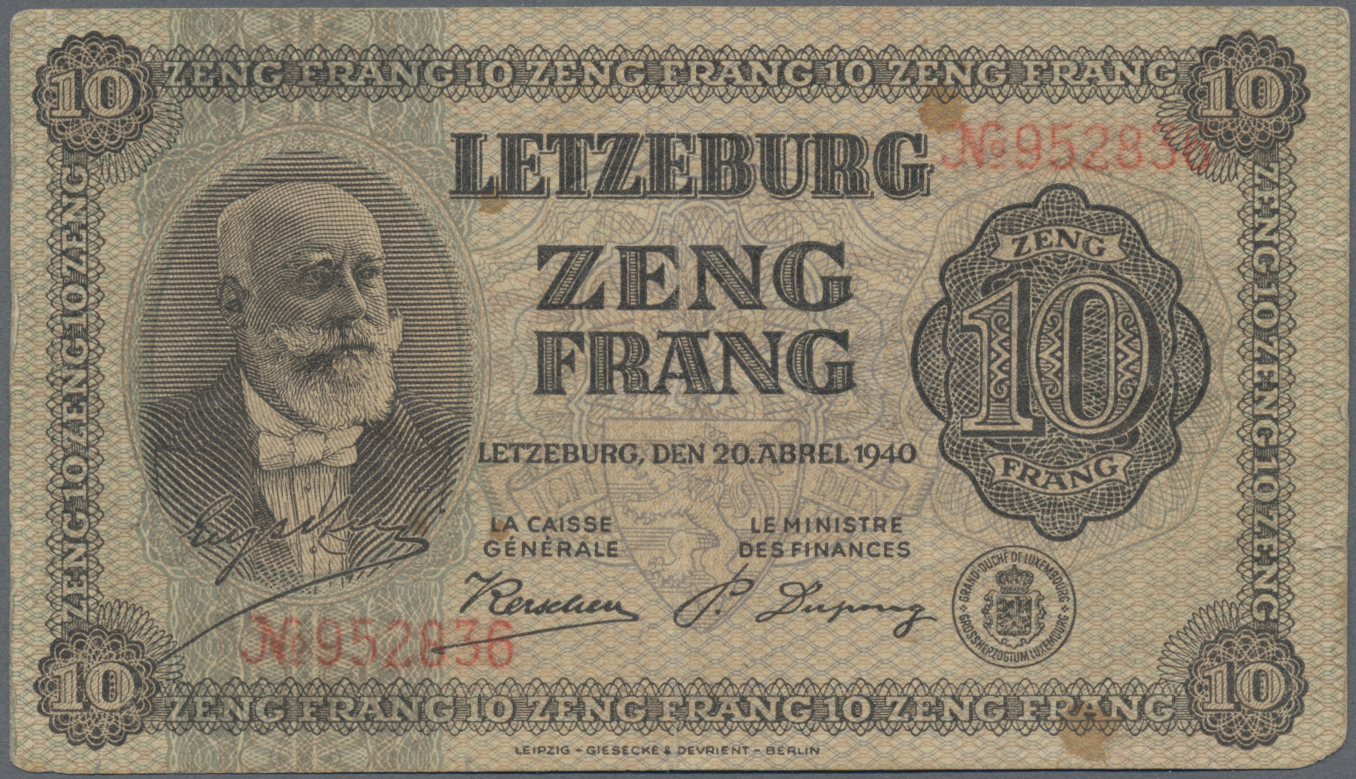 Lot 14202 - Luxembourg | Banknoten - Auktionshaus Christoph Gärtner GmbH & Co. KG 53rd AUCTION - Day 6 Coins & Banknotes Lot 14202 - Luxembourg | Banknoten - Auktionshaus Christoph Gärtner GmbH & Co. KG 53rd AUCTION - Day 6 Coins & Banknotes