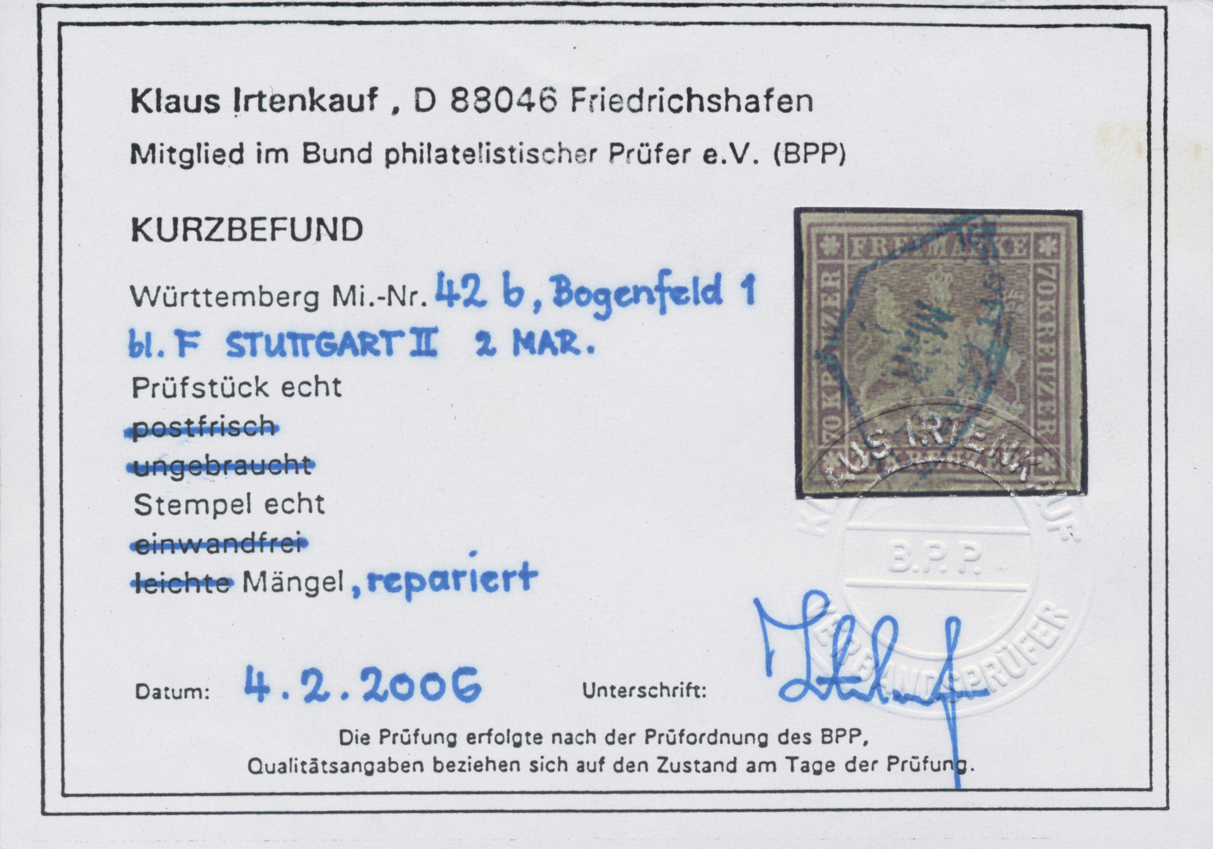 Lot 04893 - Württemberg - Marken und Briefe  -  Auktionshaus Christoph Gärtner GmbH & Co. KG 57th AUCTION - Day 3