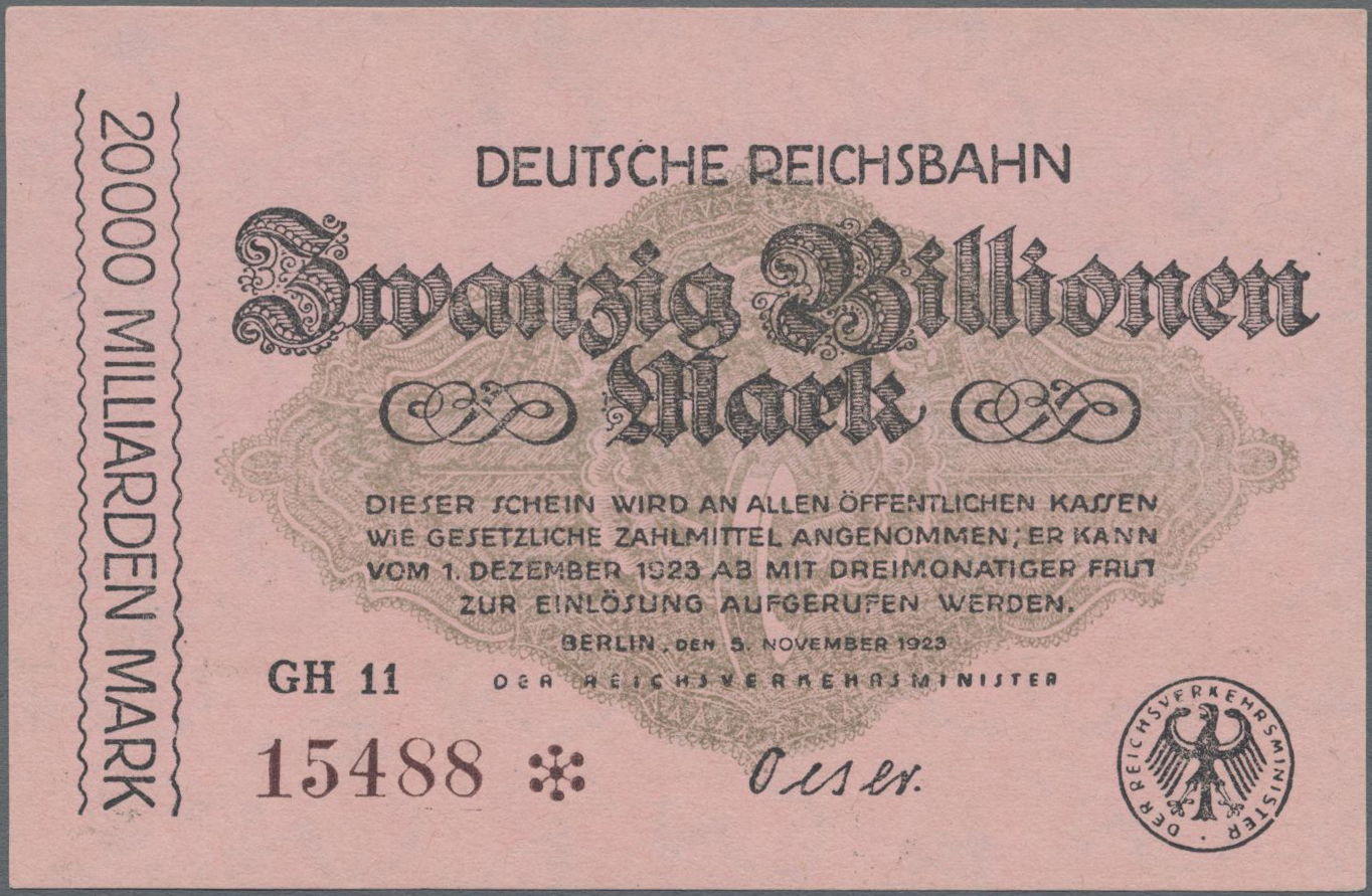 Lot 14628 - Deutschland - Reichsbahn / Reichspost | Banknoten - Auktionshaus Christoph Gärtner GmbH & Co. KG 53rd AUCTION - Day 6 Coins & Banknotes Lot 14628 - Deutschland - Reichsbahn / Reichspost | Banknoten - Auktionshaus Christoph Gärtner GmbH & Co. KG 53rd AUCTION - Day 6 Coins & Banknotes