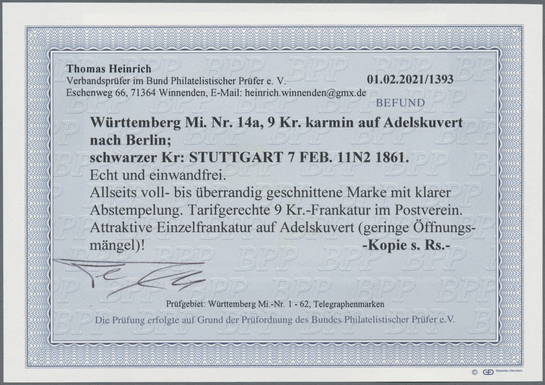 Lot 22941 - Württemberg - Marken und Briefe  -  Auktionshaus Christoph Gärtner GmbH & Co. KG 50th Auction Anniversary Auction - Day 7