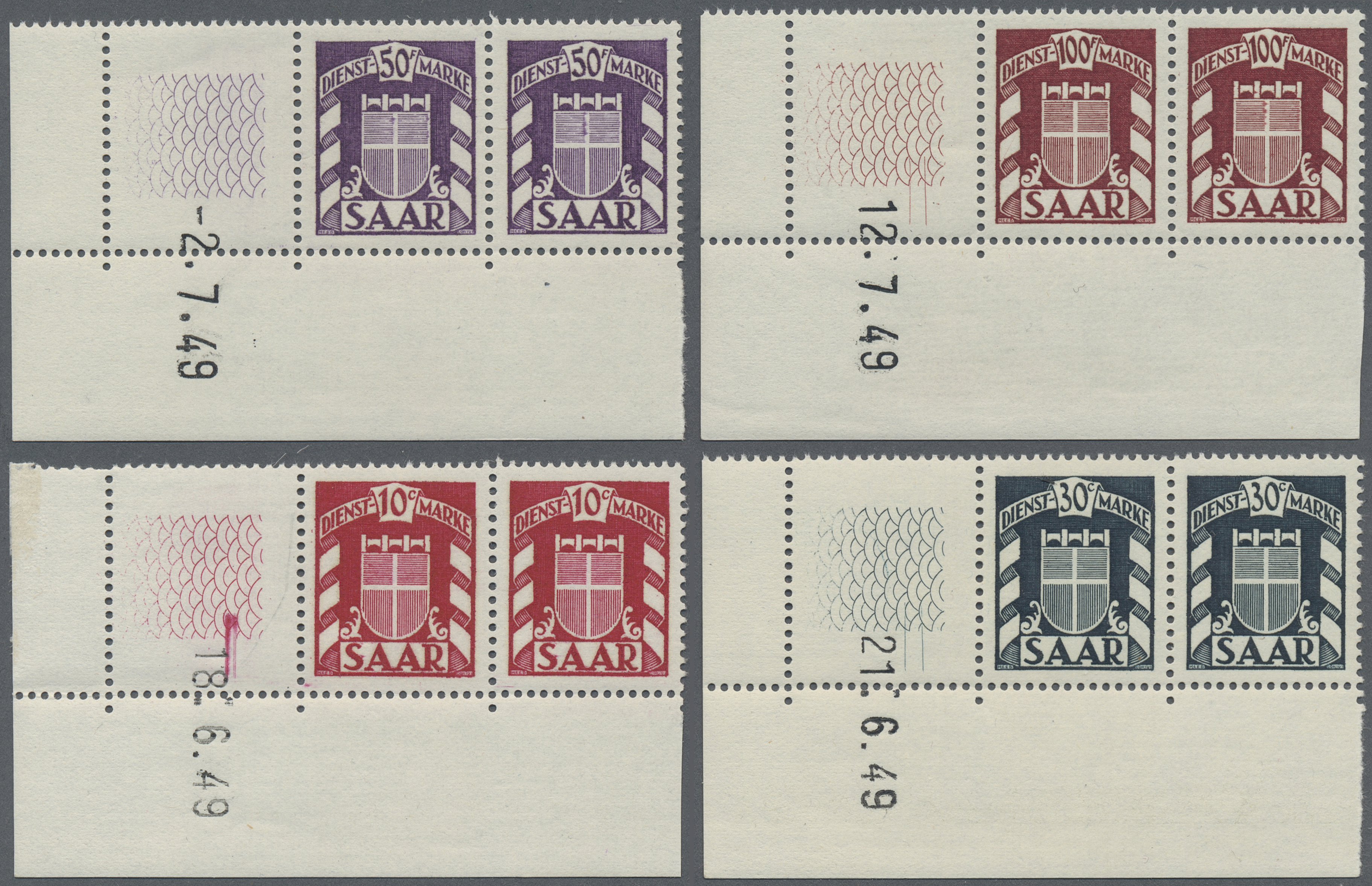 Lot 06540 - Saarland (1947/56) - Dienstmarken - Auktionshaus Christoph Gärtner GmbH & Co. KG 58th AUCTION - Day 2 Lot 06540 - Saarland (1947/56) - Dienstmarken - Auktionshaus Christoph Gärtner GmbH & Co. KG 58th AUCTION - Day 2