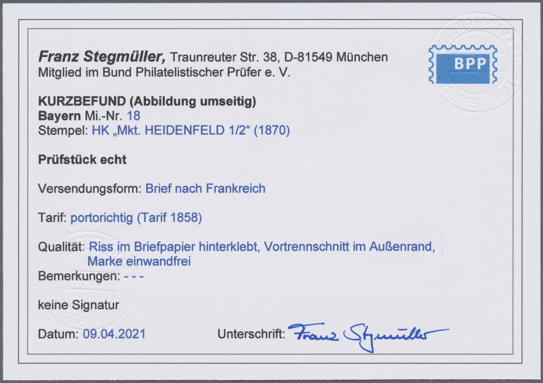 Lot 02280 - Bayern - Marken und Briefe  -  Auktionshaus Christoph Gärtner GmbH & Co. KG 50th Auction Anniversary Auction - Day 7
