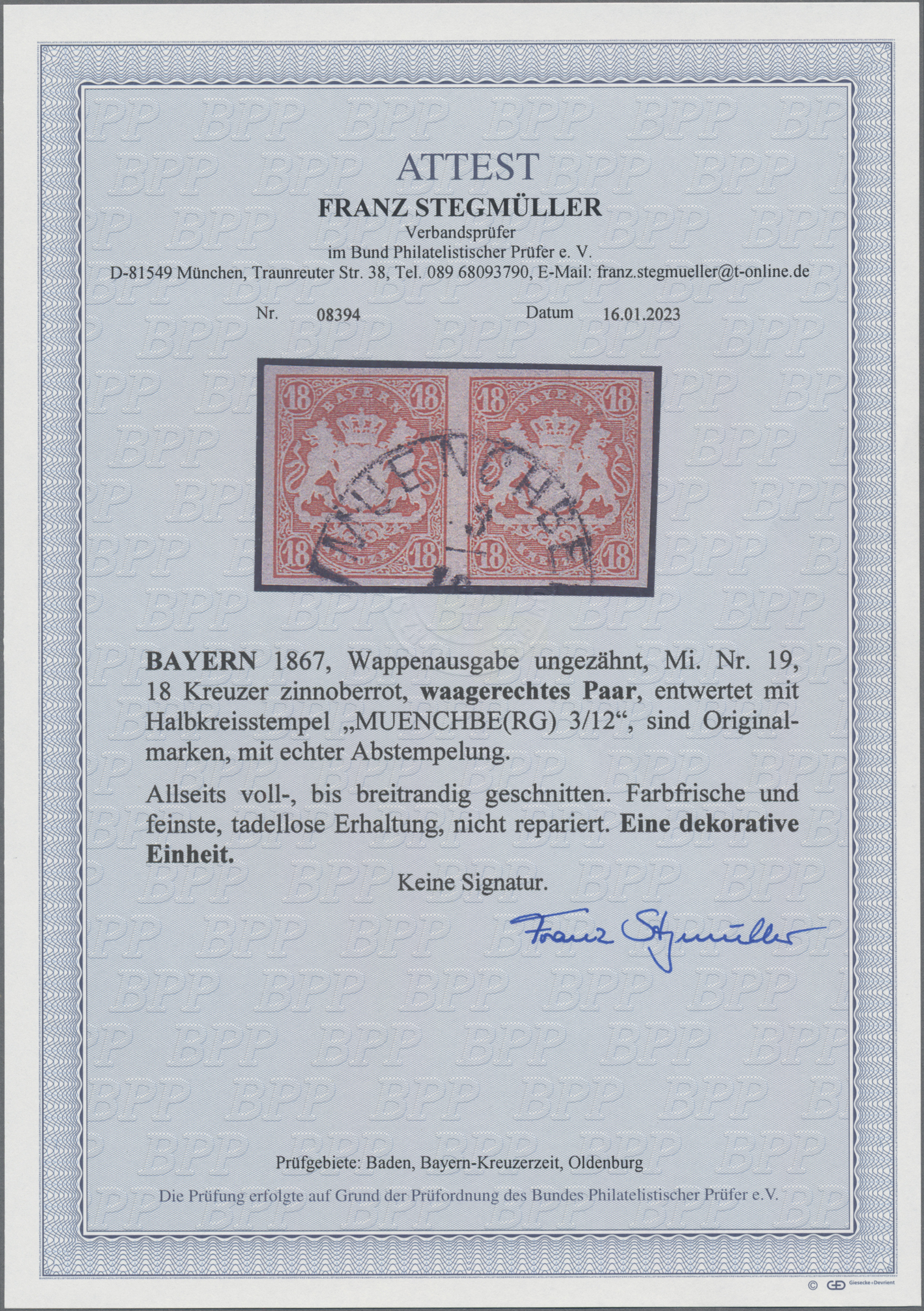 Lot 04523 - Bayern - Marken und Briefe  -  Auktionshaus Christoph Gärtner GmbH & Co. KG 56th AUCTION - Day 3