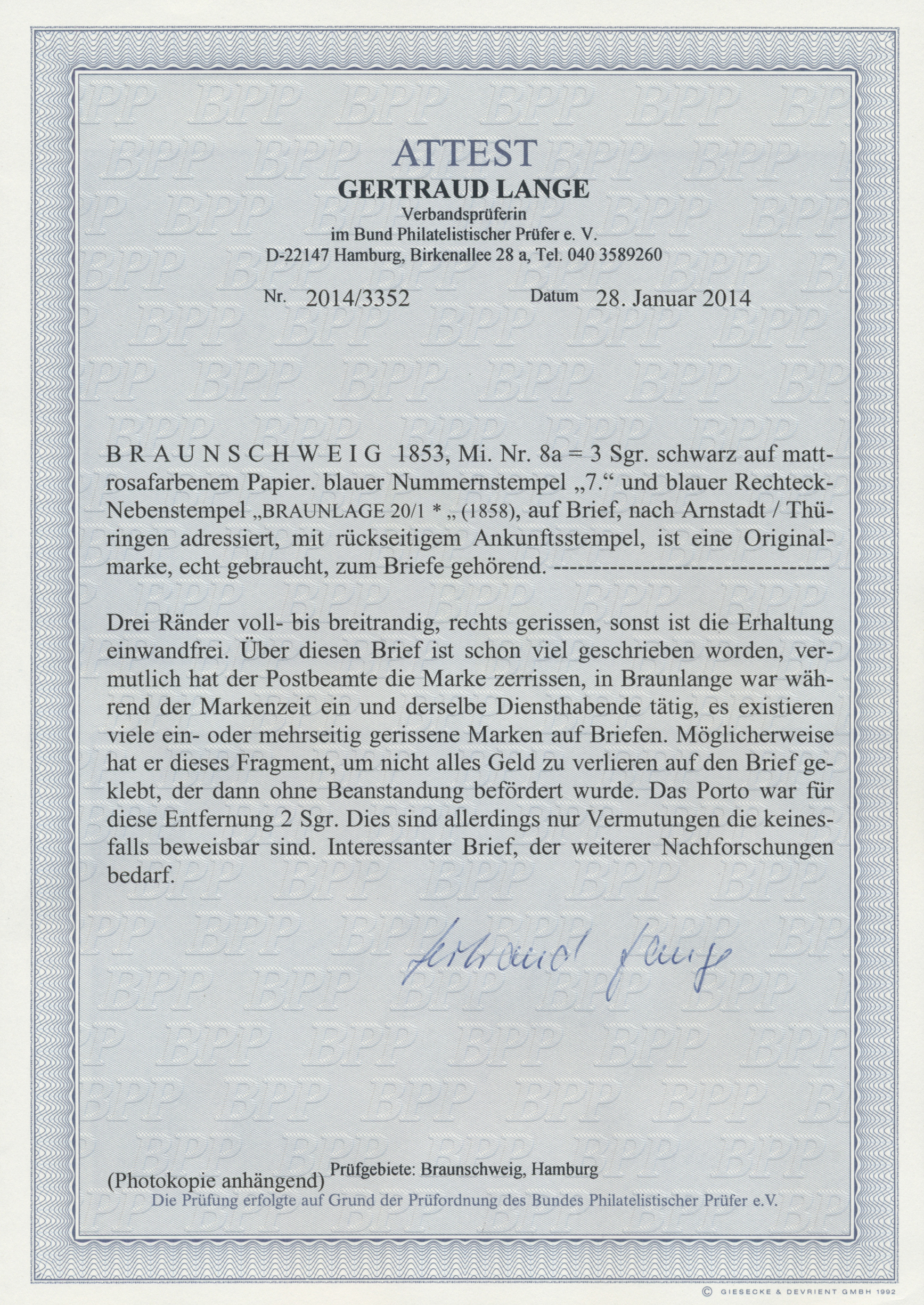 Lot 332 - Braunschweig - Marken und Briefe  -   Auction #211