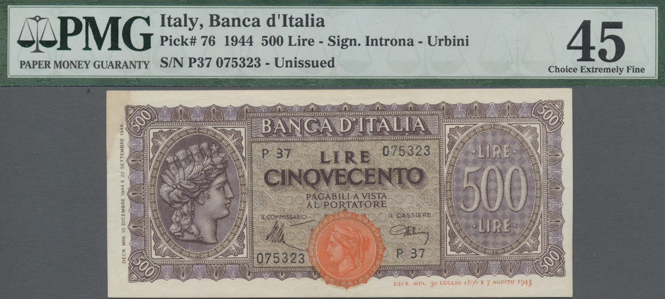 Lot 01863 - Italy / Italien | Banknoten - Auktionshaus Christoph Gärtner GmbH & Co. KG Sale #45 Banknotes Worldwide Lot 01863 - Italy / Italien | Banknoten - Auktionshaus Christoph Gärtner GmbH & Co. KG Sale #45 Banknotes Worldwide