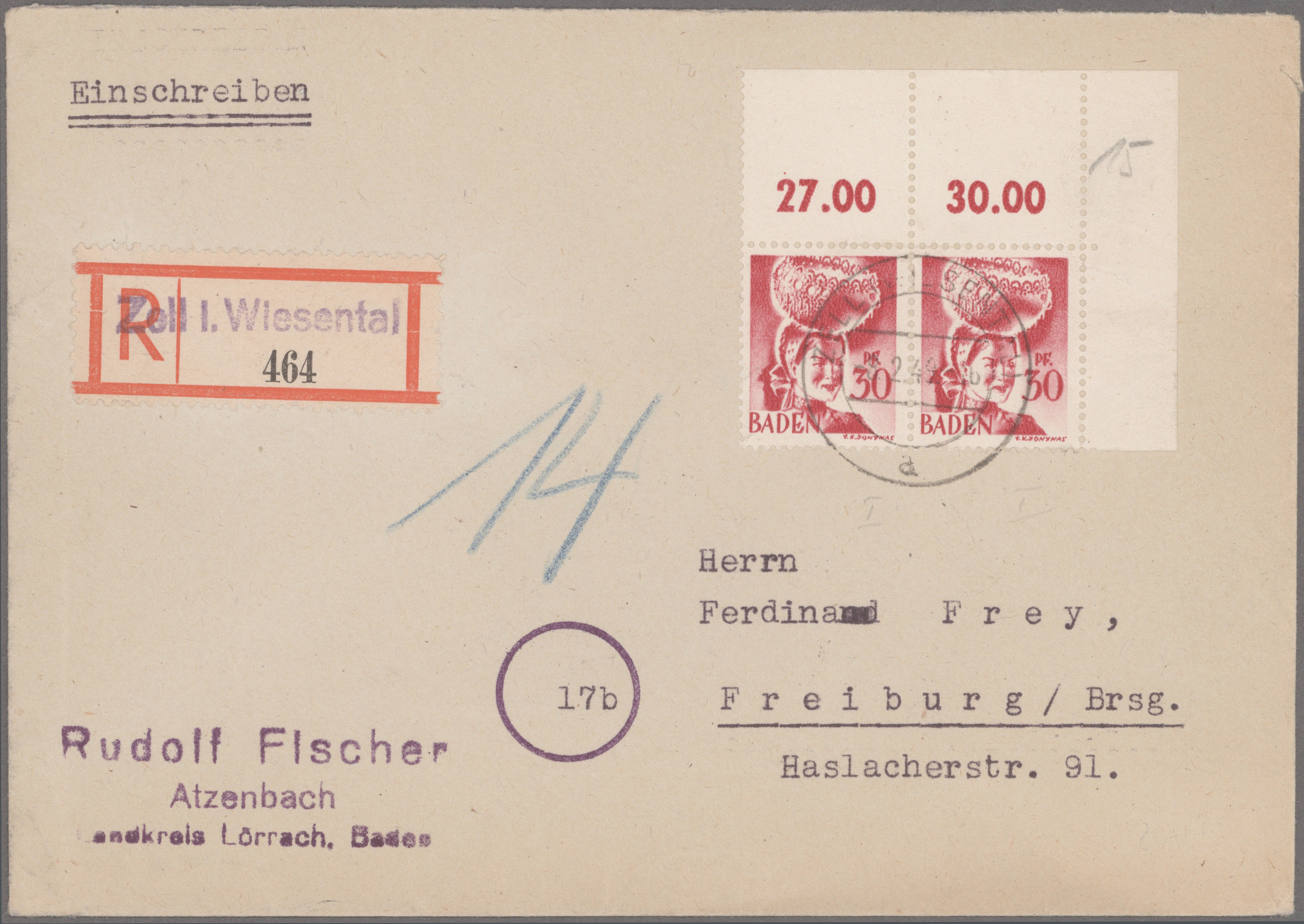 Lot 11970 - französische zone - baden - Auktionshaus Christoph Gärtner GmbH & Co. KG 56th AUCTION - Day 5 Lot 11970 - französische zone - baden - Auktionshaus Christoph Gärtner GmbH & Co. KG 56th AUCTION - Day 5