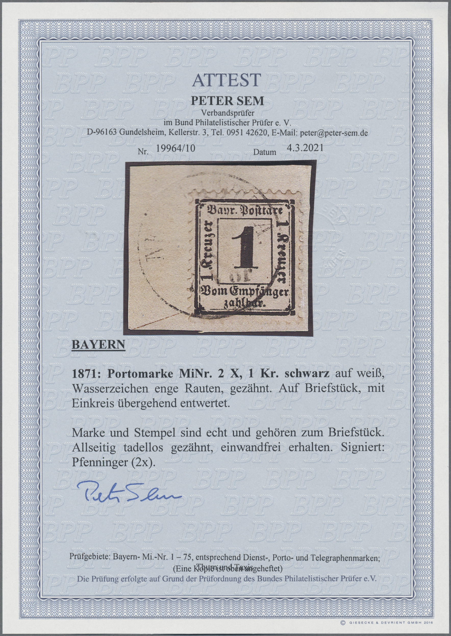 Lot 02436 - Bayern - Portomarken  -  Auktionshaus Christoph Gärtner GmbH & Co. KG 50th Auction Anniversary Auction - Day 7
