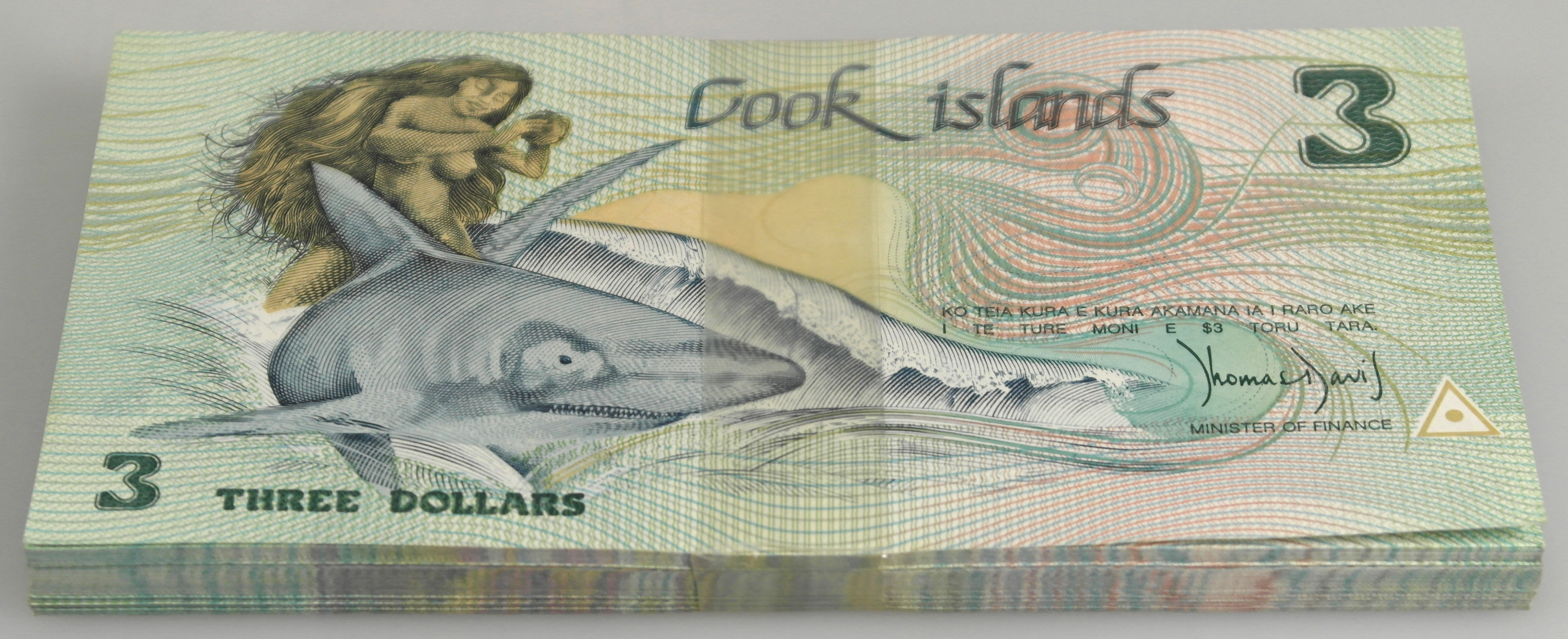 Cook Island P-3 3 Dollars Year ND 1987 Banknote Unc 