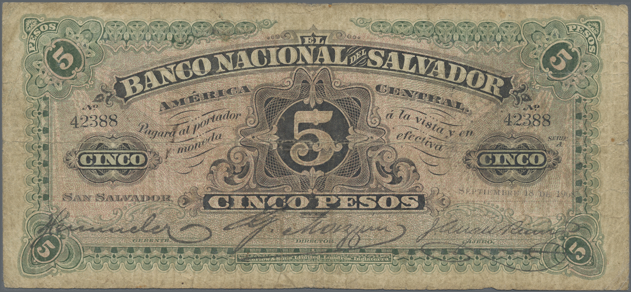 Lot 01118 - El Salvador | Banknoten - Auktionshaus Christoph Gärtner GmbH & Co. KG 58th AUCTION - Day 1 Lot 01118 - El Salvador | Banknoten - Auktionshaus Christoph Gärtner GmbH & Co. KG 58th AUCTION - Day 1