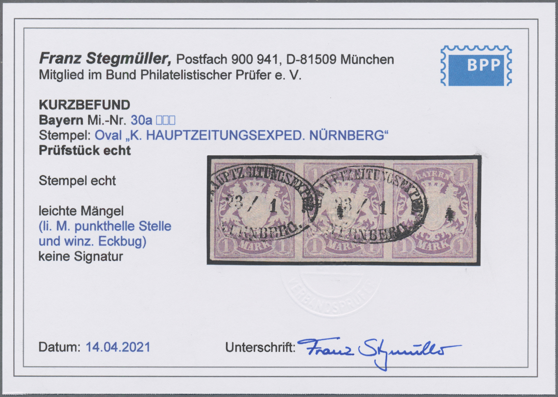 Lot 02376 - Bayern - Marken und Briefe  -  Auktionshaus Christoph Gärtner GmbH & Co. KG 50th Auction Anniversary Auction - Day 7