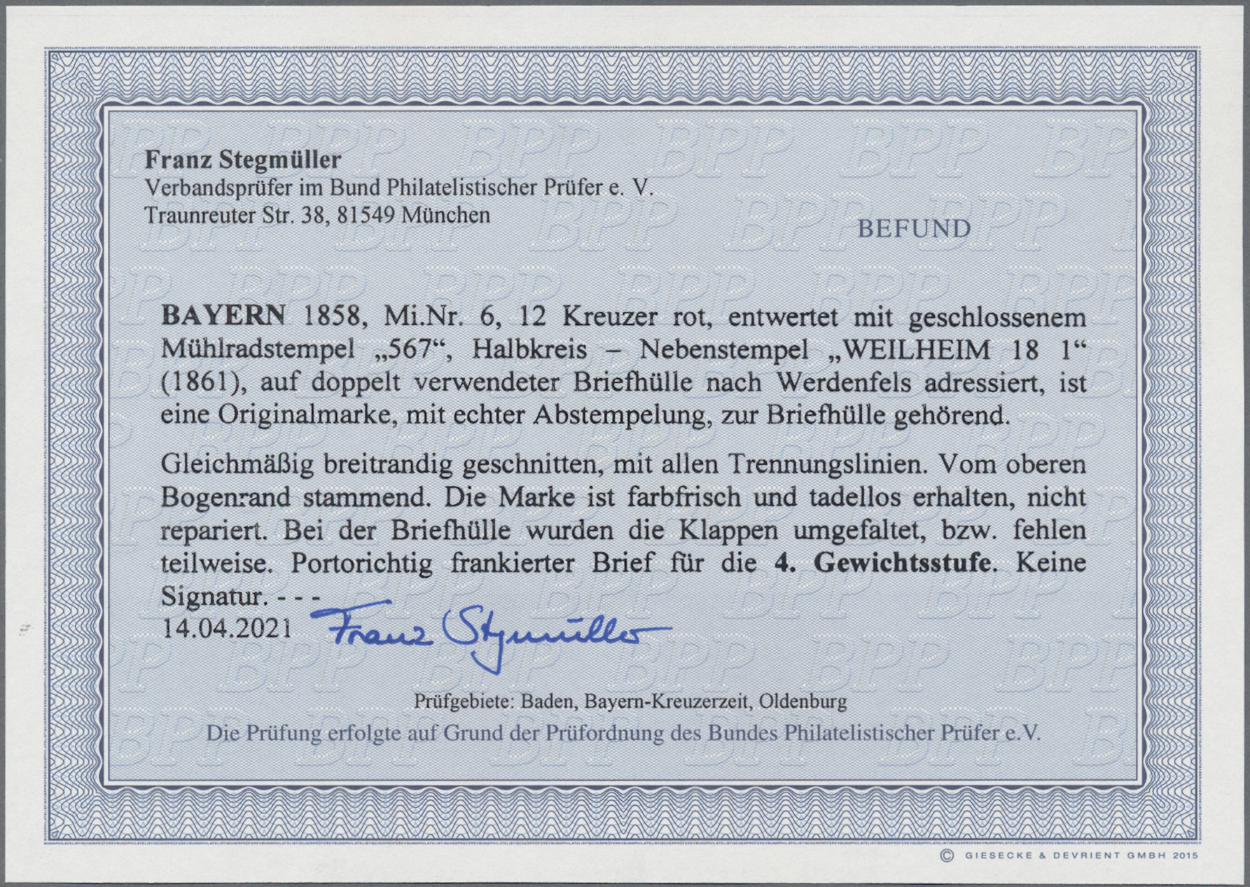 Lot 02168 - Bayern - Marken und Briefe  -  Auktionshaus Christoph Gärtner GmbH & Co. KG 50th Auction Anniversary Auction - Day 7