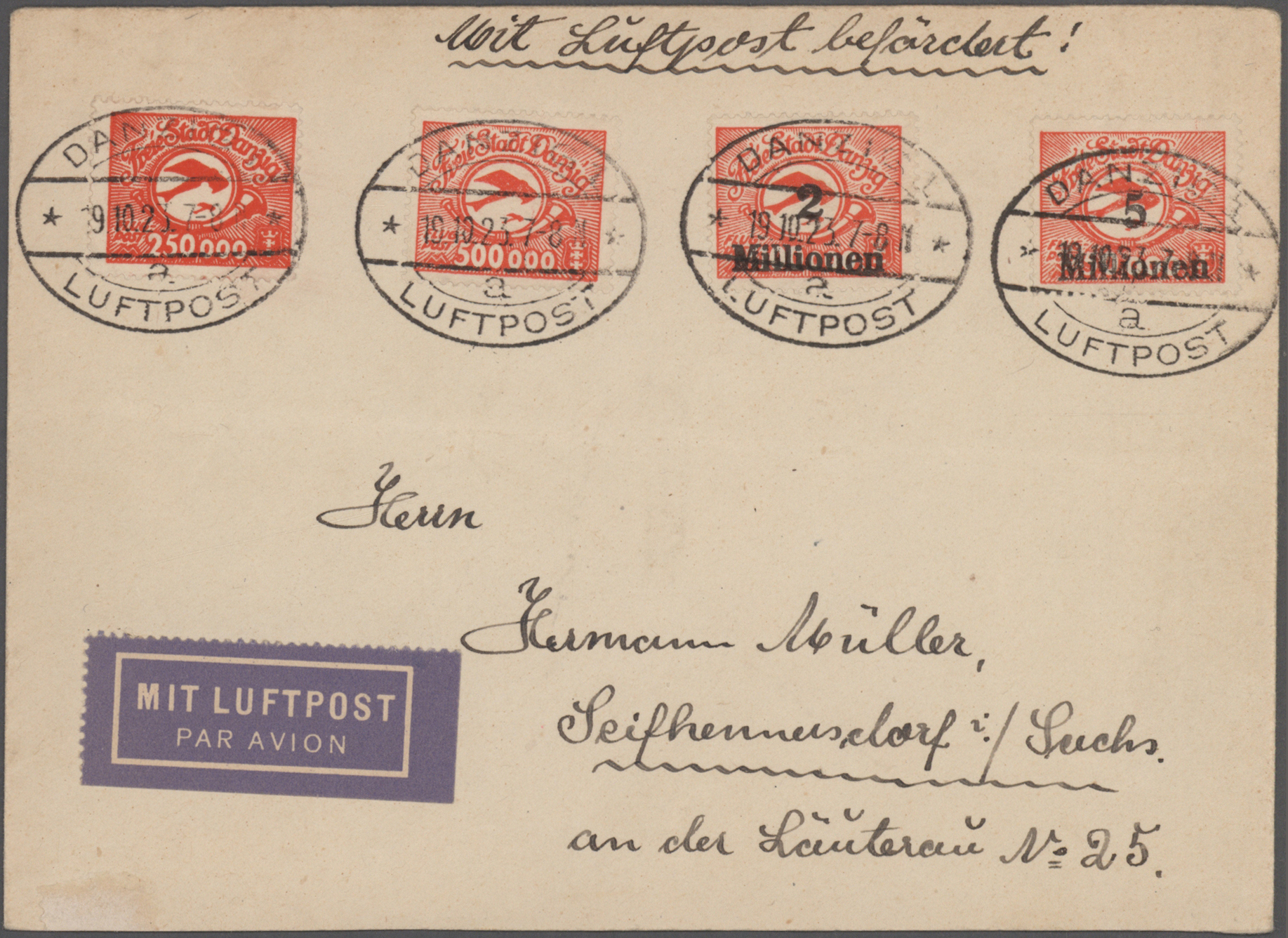 Lot 11071 - Danzig - Flugpost - Auktionshaus Christoph Gärtner GmbH & Co. KG 57th AUCTION - Day 5 Lot 11071 - Danzig - Flugpost - Auktionshaus Christoph Gärtner GmbH & Co. KG 57th AUCTION - Day 5
