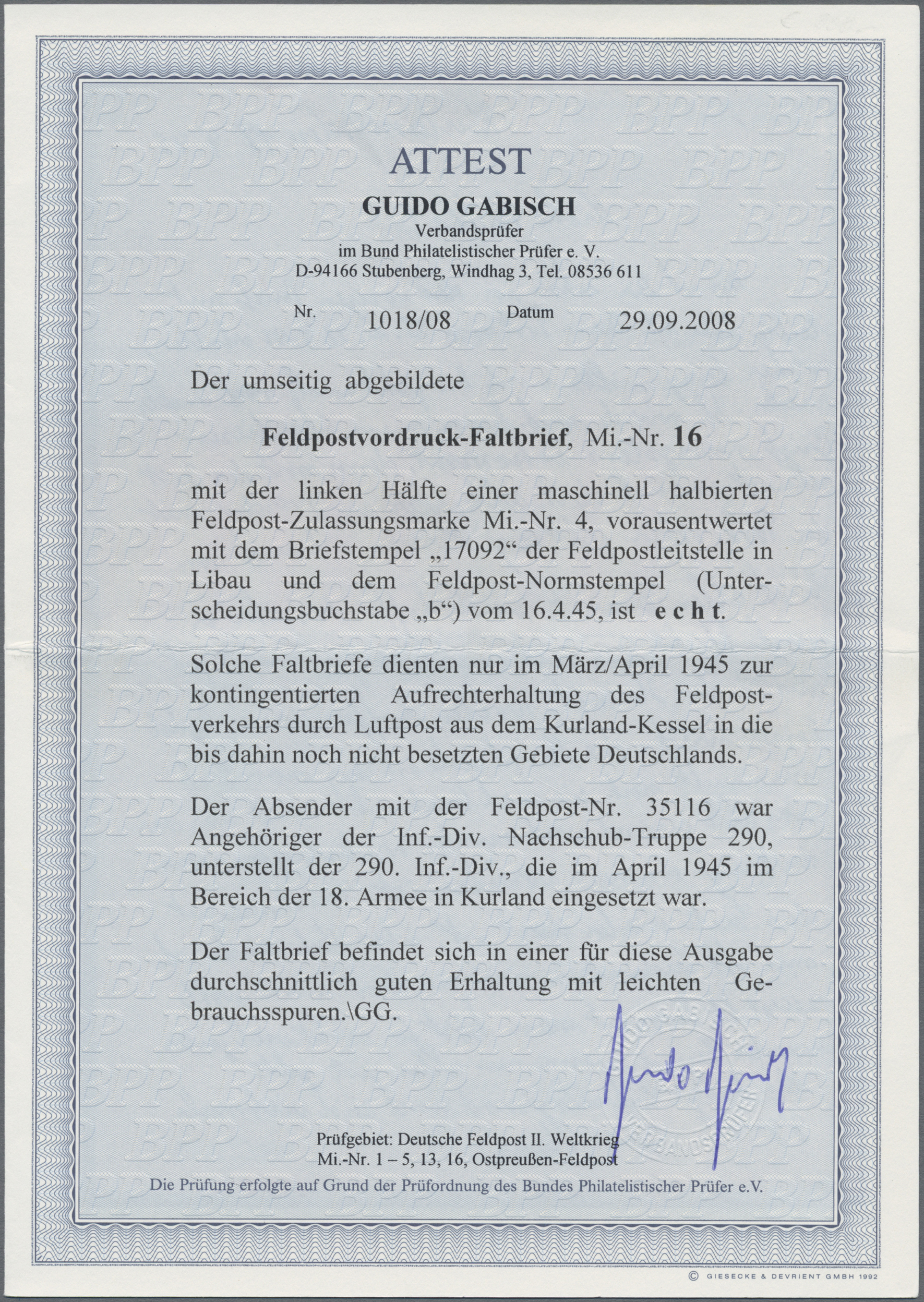 Lot 1834 - feldpostmarken  -   Auction #211