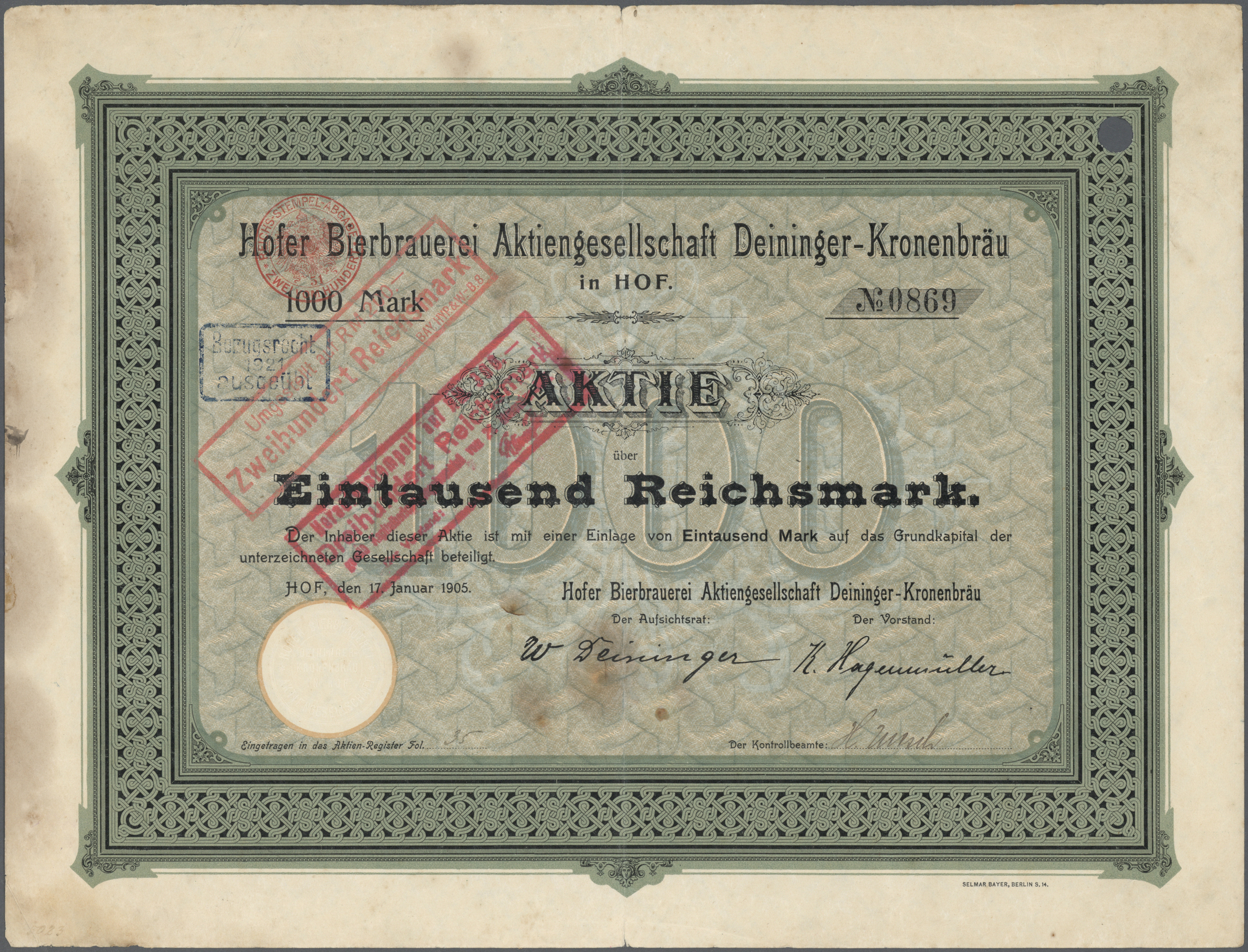 Lot 13685 - alte aktien / wertpapiere  -  Auktionshaus Christoph Gärtner GmbH & Co. KG 53rd AUCTION - Day 6 Coins/Banknotes