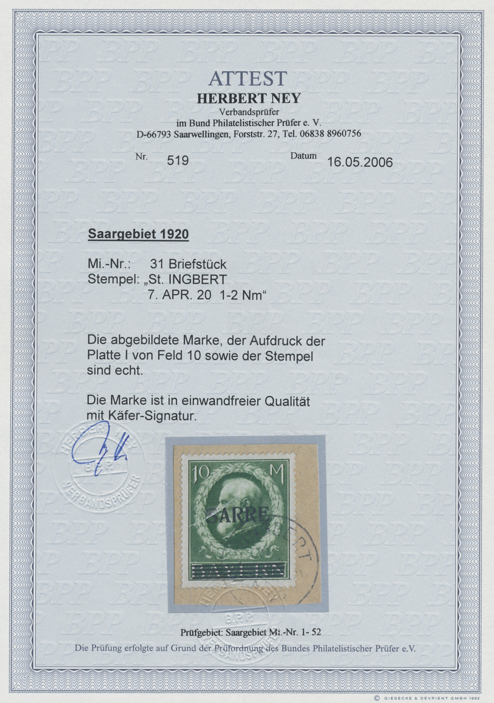 Lot 37032 - Deutsche Abstimmungsgebiete: Saargebiet  -  Auktionshaus Christoph Gärtner GmbH & Co. KG Sale #44 Collections Germany