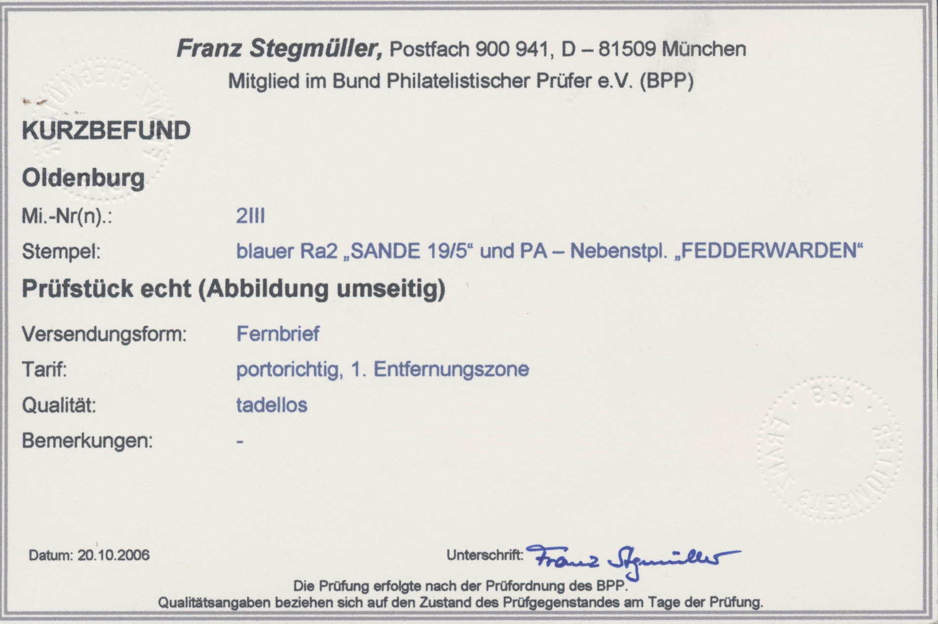 Lot 05120 - Oldenburg - Stempel  -  Auktionshaus Christoph Gärtner GmbH & Co. KG 55th AUCTION - Day 3