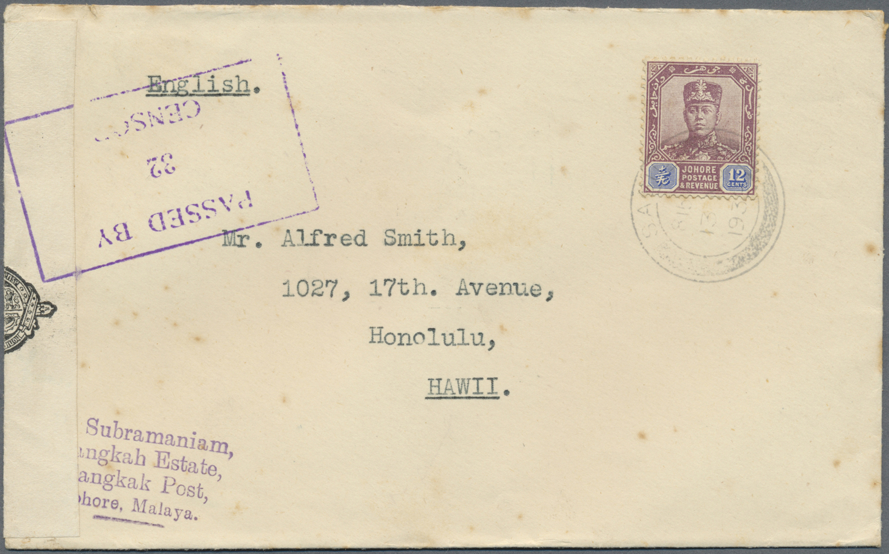 Stamp Auction Malaiische Staaten Johor Philately ASIA