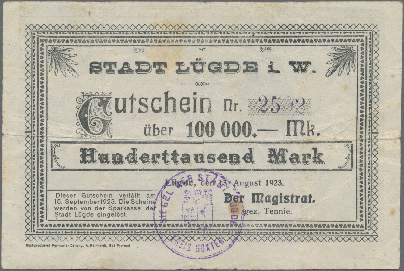 Lot 1902 - Deutschland - Notgeld - Westfalen | Banknoten - Auktionshaus Christoph Gärtner GmbH & Co. KG 58th AUCTION - Day 1 Lot 1902 - Deutschland - Notgeld - Westfalen | Banknoten - Auktionshaus Christoph Gärtner GmbH & Co. KG 58th AUCTION - Day 1