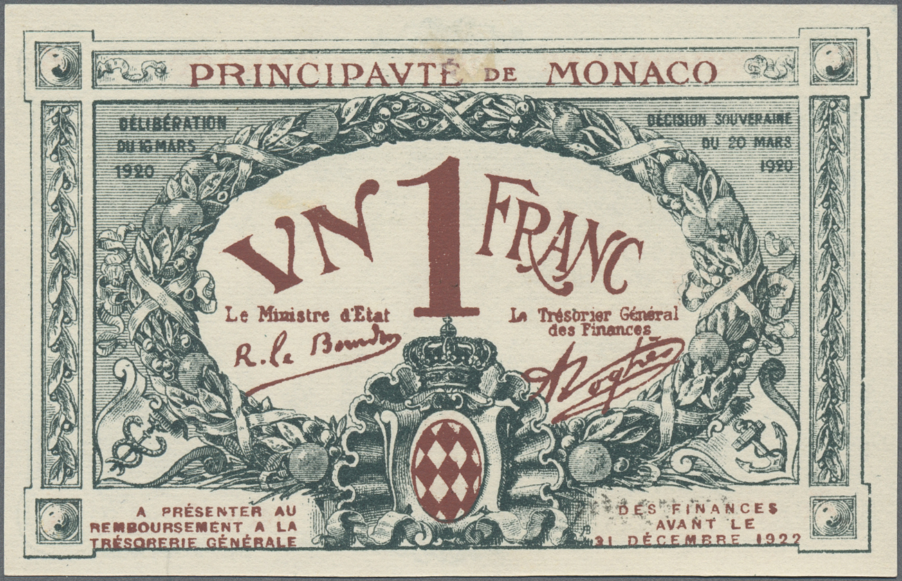 Lot 01535 - Monaco | Banknoten  -  Auktionshaus Christoph Gärtner GmbH & Co. KG 58th AUCTION - Day 1