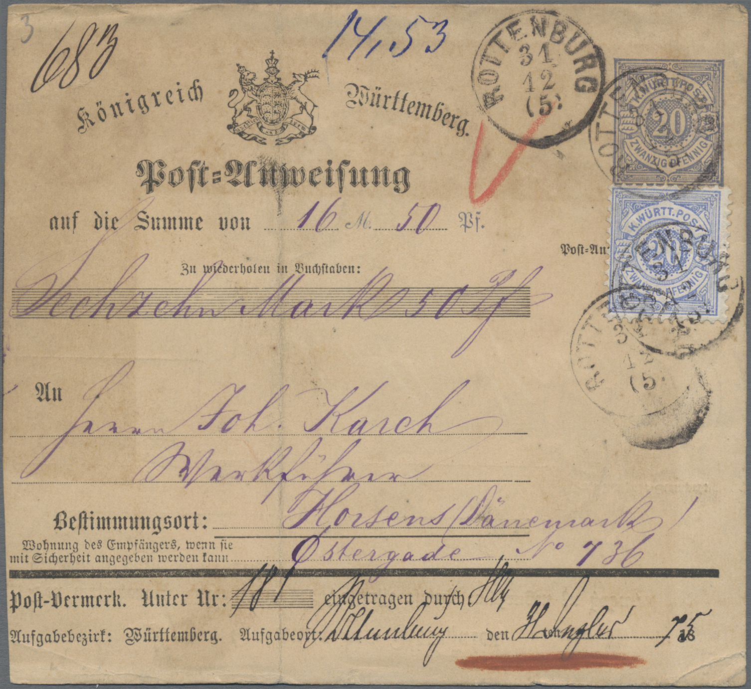 Lot 04701 - Württemberg - Postanweisungen - Auktionshaus Christoph Gärtner GmbH & Co. KG 58th AUCTION - Day 2 Lot 04701 - Württemberg - Postanweisungen - Auktionshaus Christoph Gärtner GmbH & Co. KG 58th AUCTION - Day 2