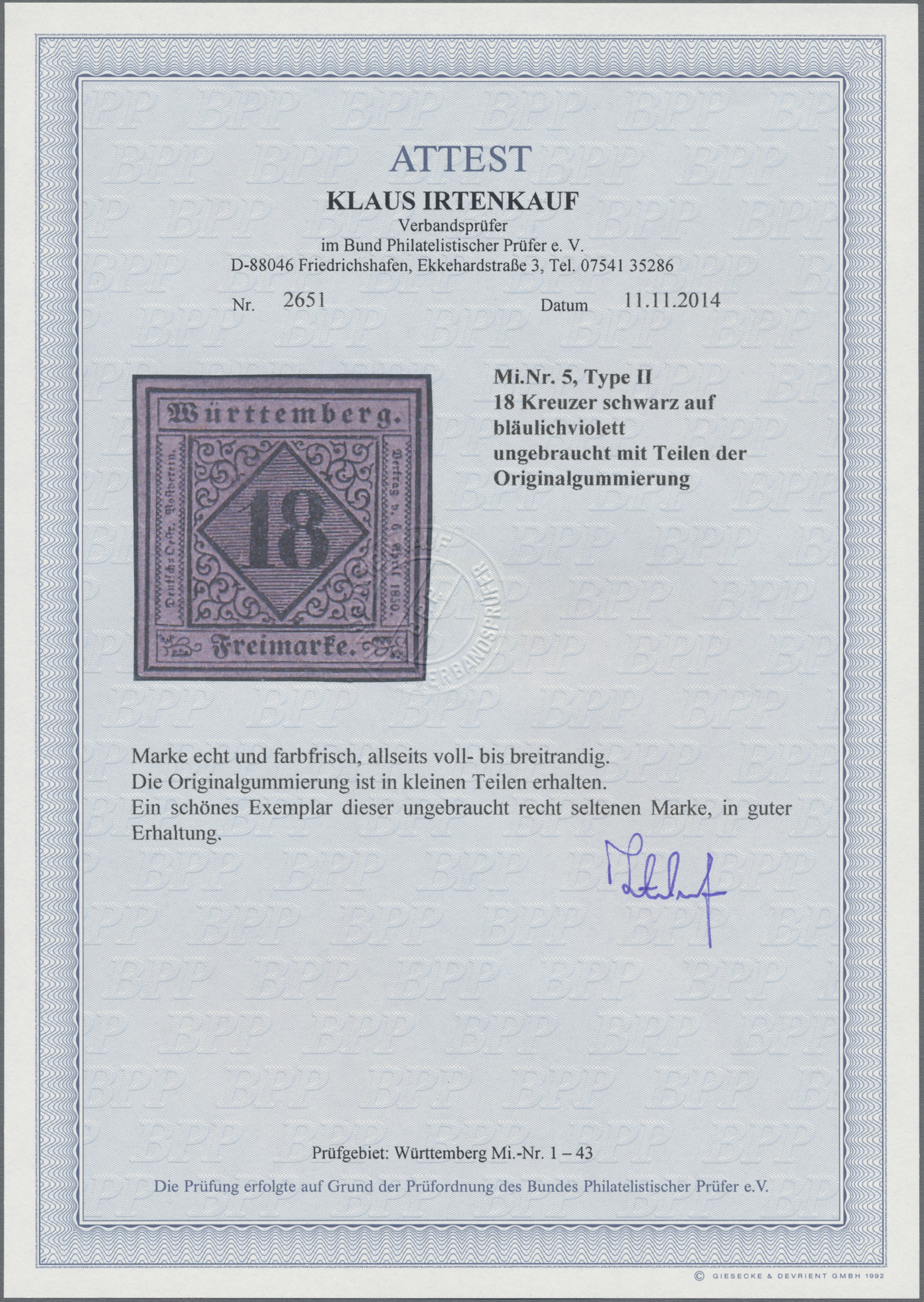 Lot 4705 - Württemberg - Marken und Briefe  -  Auktionshaus Christoph Gärtner GmbH & Co. KG 54th AUCTION - Day 3