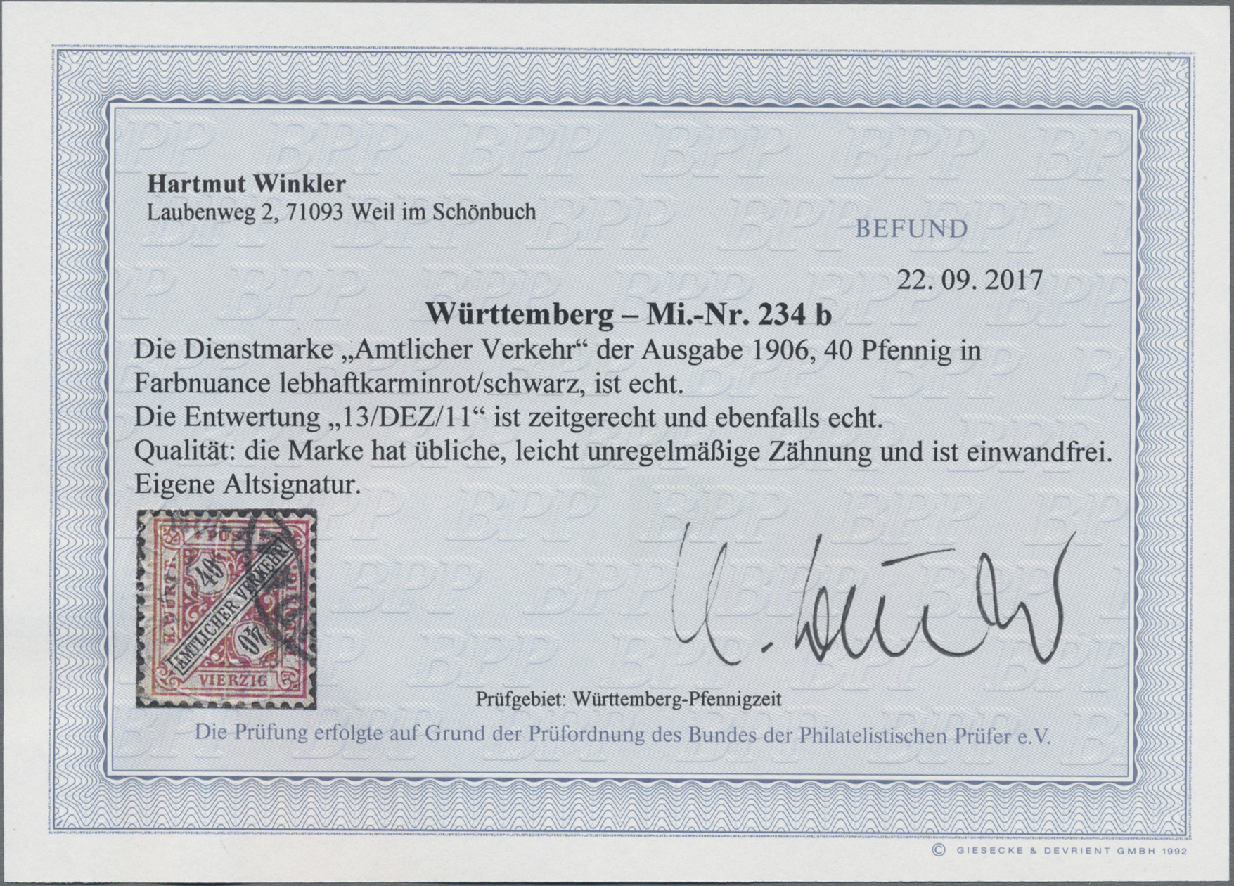 Lot 4785 - Württemberg - Marken und Briefe  -  Auktionshaus Christoph Gärtner GmbH & Co. KG 54th AUCTION - Day 3