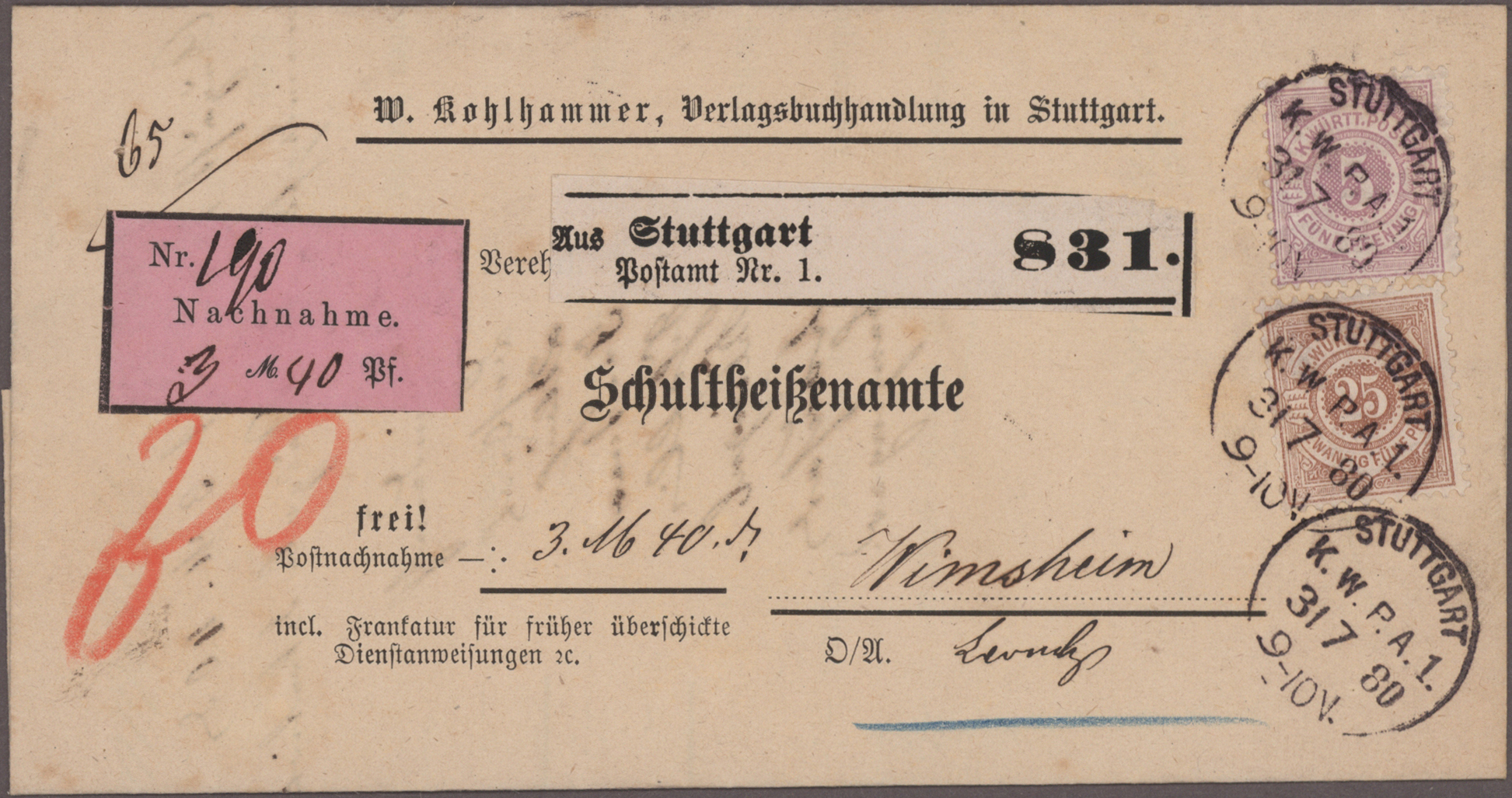 Lot 10373 - Württemberg - Marken und Briefe  -  Auktionshaus Christoph Gärtner GmbH & Co. KG 57th AUCTION - Day 5