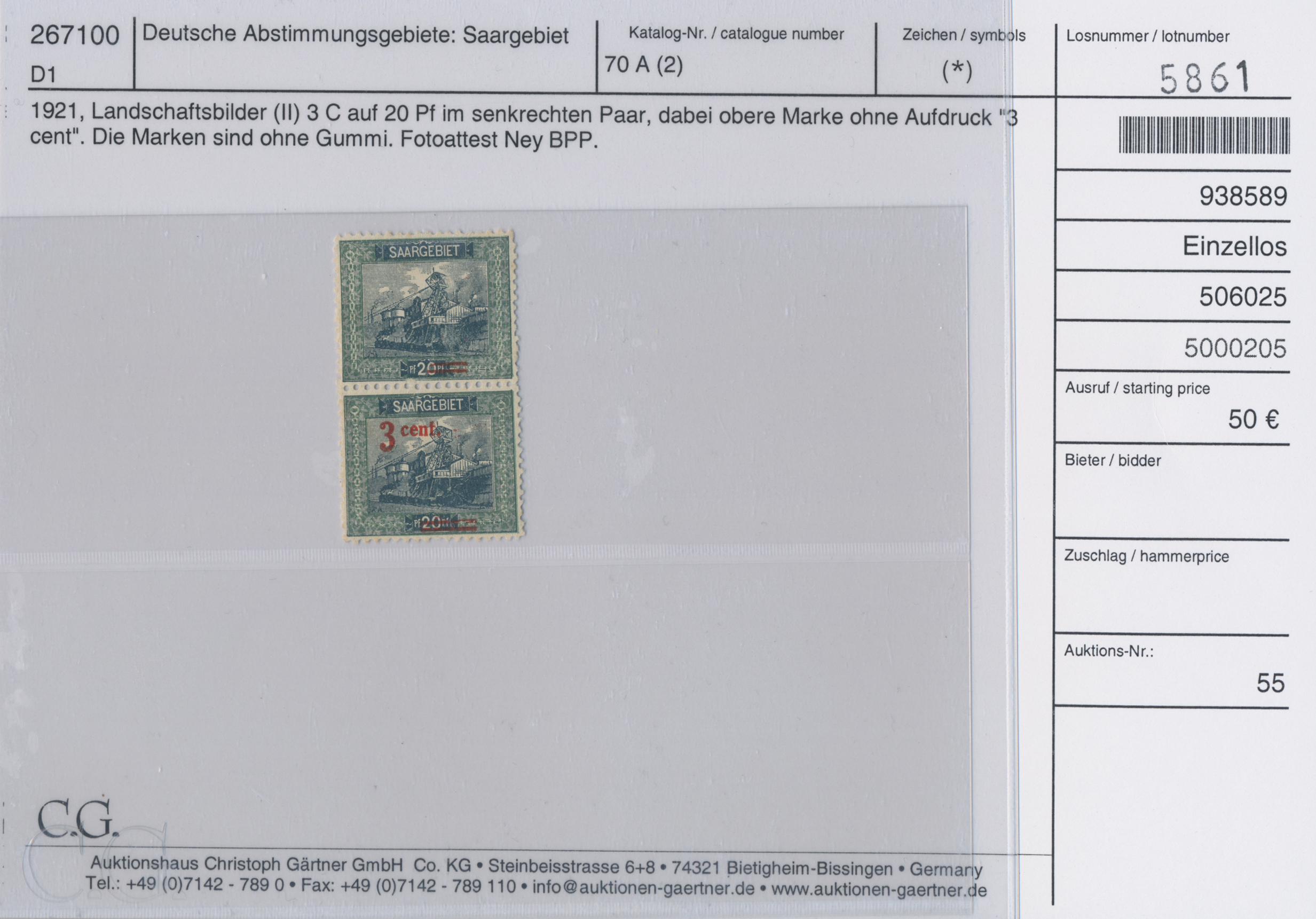 Lot 11366 - Deutsche Abstimmungsgebiete: Saargebiet  -  Auktionshaus Christoph Gärtner GmbH & Co. KG 56th AUCTION - Day 5