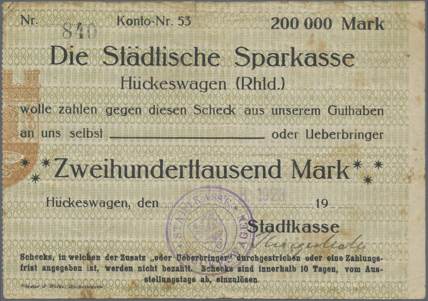 Lot 00749 - Deutschland - Notgeld - Rheinland | Banknoten  -  Auktionshaus Christoph Gärtner GmbH & Co. KG 56th AUCTION - Day 1