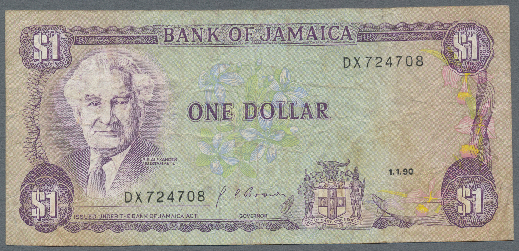 Banknote, Jamaica, 1 Dollar, Undated (1970), KM:54, EF(40-45)