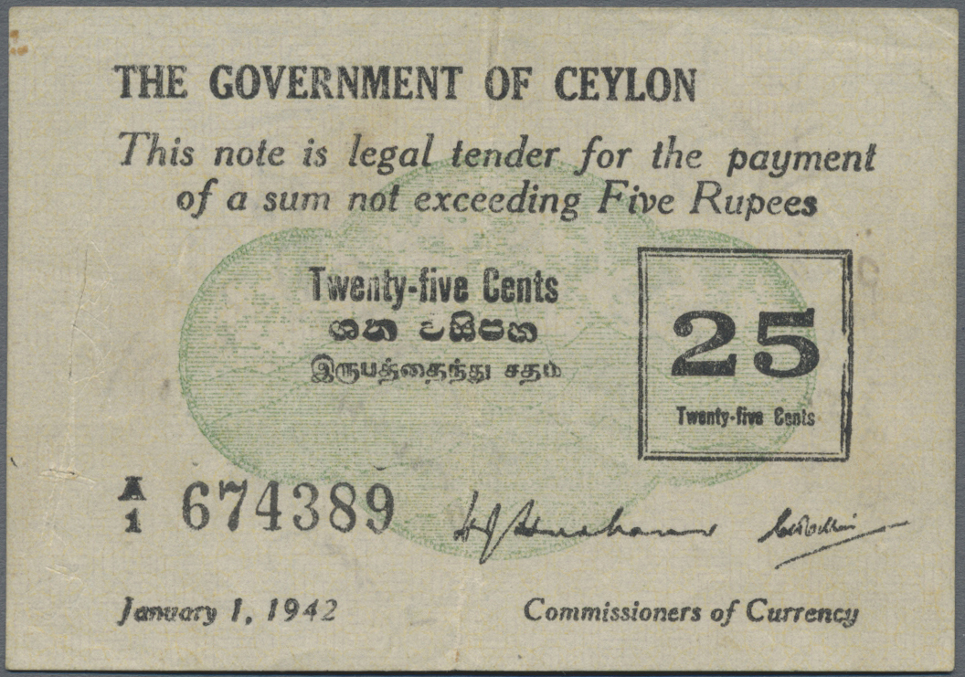 Lot 01312 - Ceylon | Banknoten - Auktionshaus Christoph Gärtner GmbH & Co. KG Sale #45 Banknotes Worldwide Lot 01312 - Ceylon | Banknoten - Auktionshaus Christoph Gärtner GmbH & Co. KG Sale #45 Banknotes Worldwide