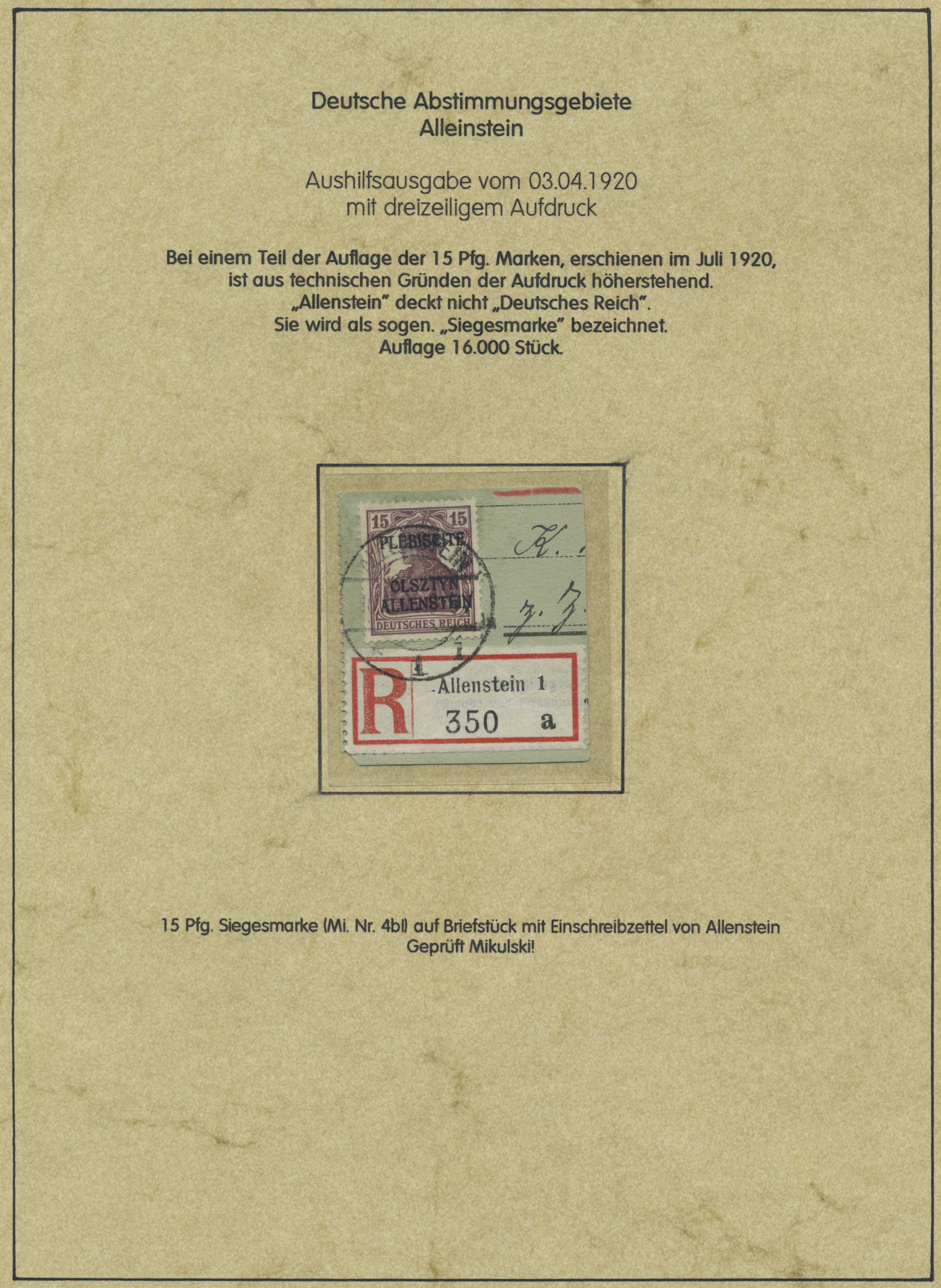 Lot 14501 - Deutsche Abstimmungsgebiete: Allenstein - Auktionshaus Christoph Gärtner GmbH & Co. KG 58th AUCTION - Day 5 Lot 14501 - Deutsche Abstimmungsgebiete: Allenstein - Auktionshaus Christoph Gärtner GmbH & Co. KG 58th AUCTION - Day 5