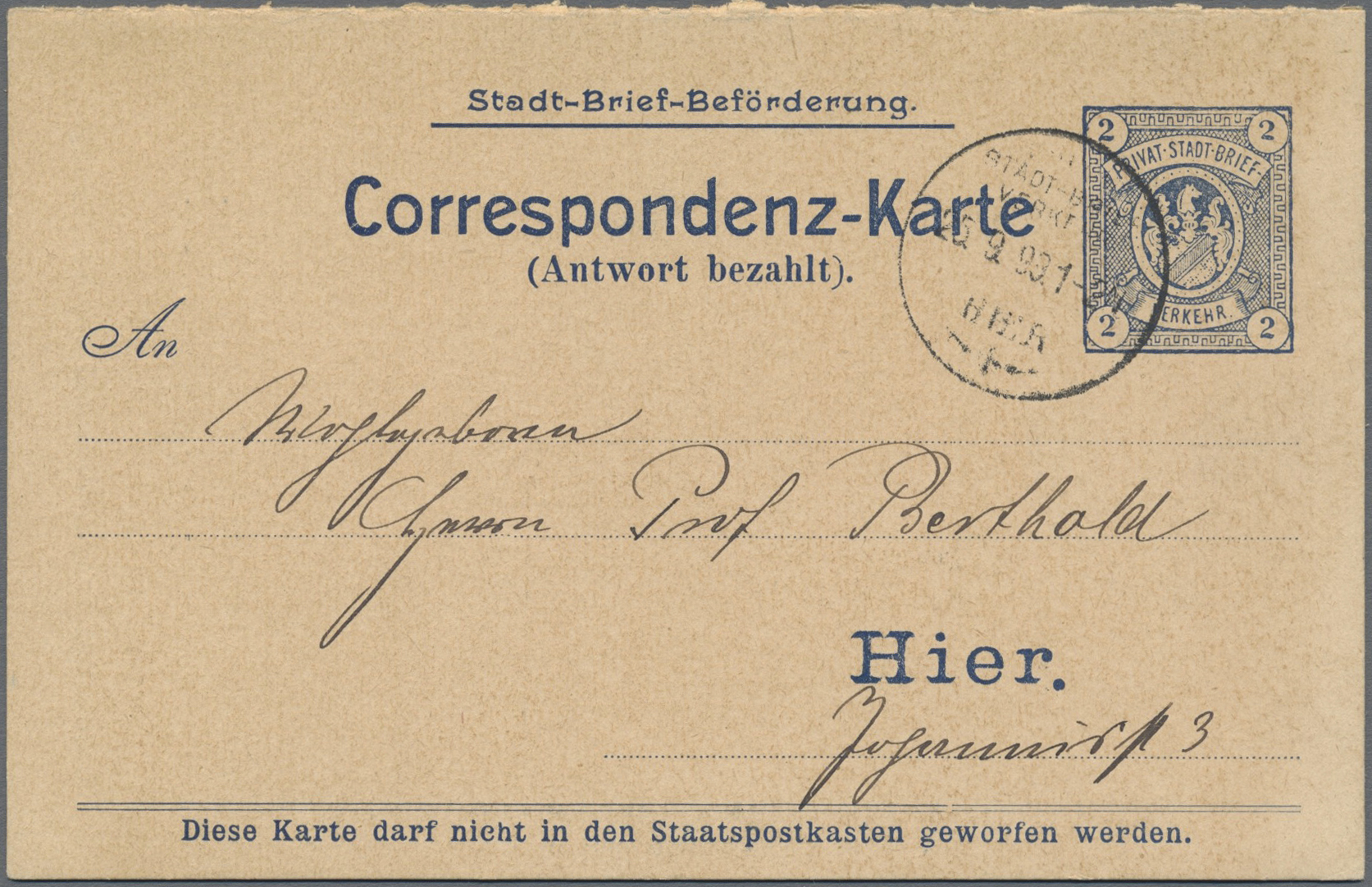 Lot 10314 - Deutsches Reich - Privatpost (Stadtpost) - Auktionshaus Christoph Gärtner GmbH & Co. KG 58th AUCTION - Day 3 Lot 10314 - Deutsches Reich - Privatpost (Stadtpost) - Auktionshaus Christoph Gärtner GmbH & Co. KG 58th AUCTION - Day 3