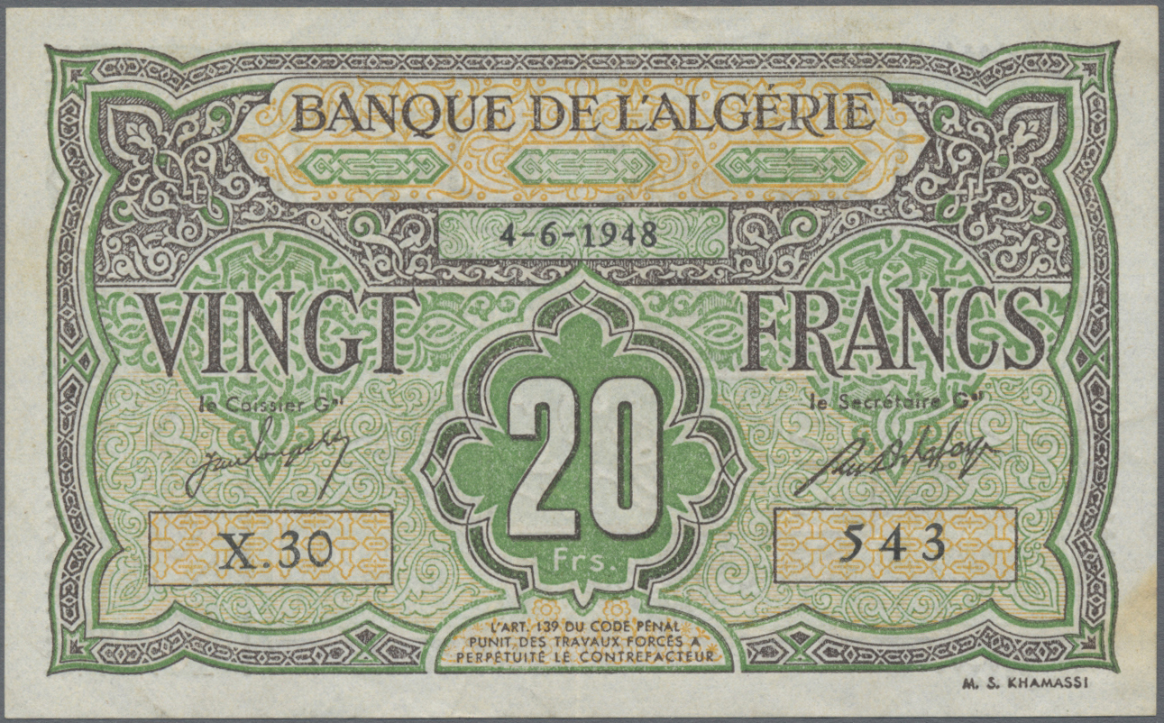 Lot 00020 - Algeria / Algerien | Banknoten  -  Auktionshaus Christoph Gärtner GmbH & Co. KG 55th AUCTION - Day 1